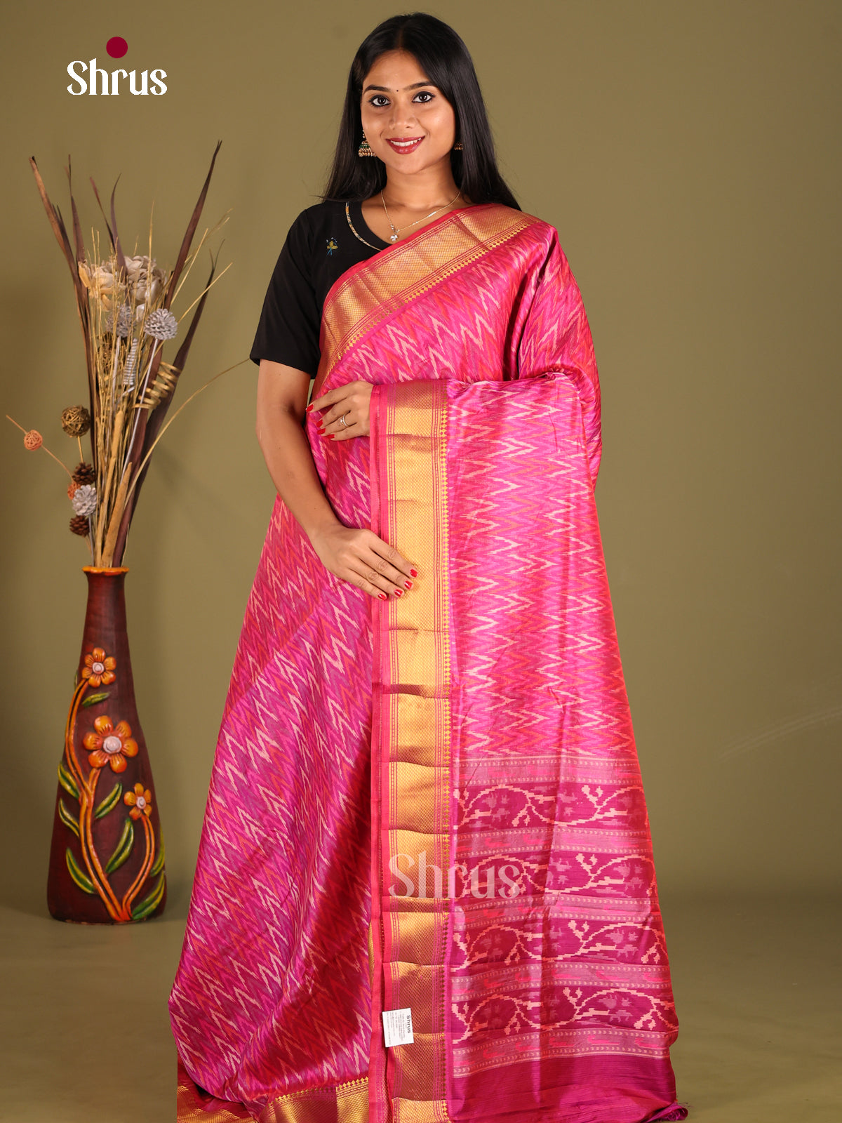 Pink- Semi Patola Saree - Shop on Shrus.com