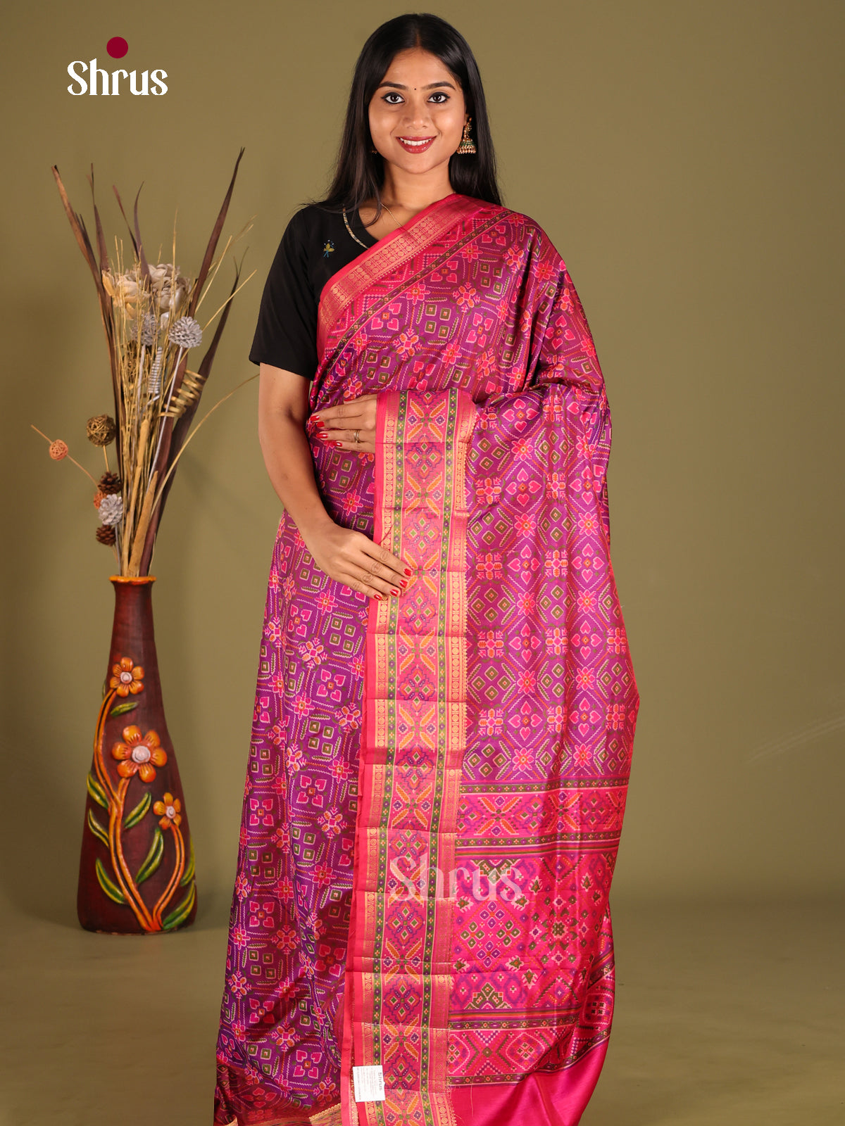 Purple & Pink - Semi Patola Saree - Shop on Shrus.com