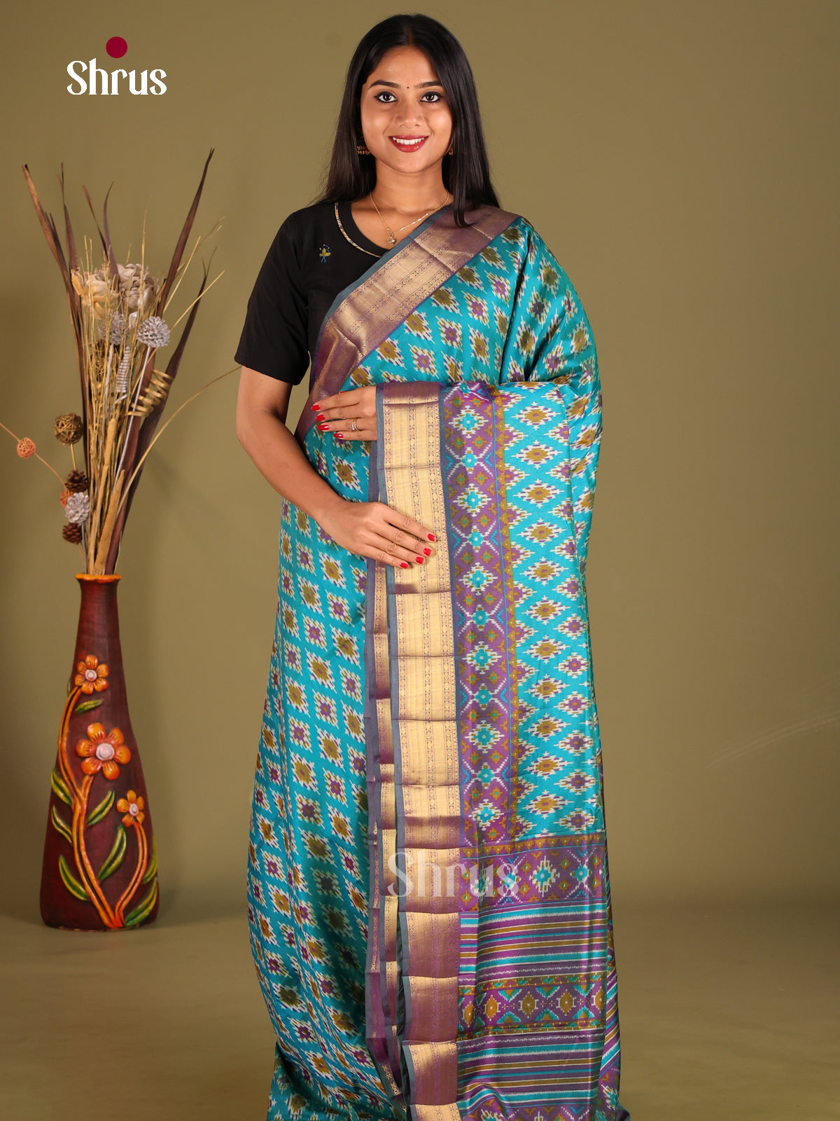 Teal & Purple - Semi Patola Saree - Shop on Shrus.com