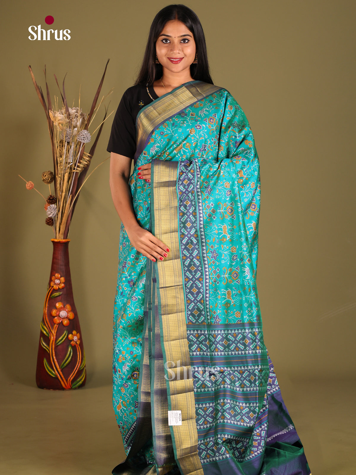 Teal & Blue- Semi Patola Saree