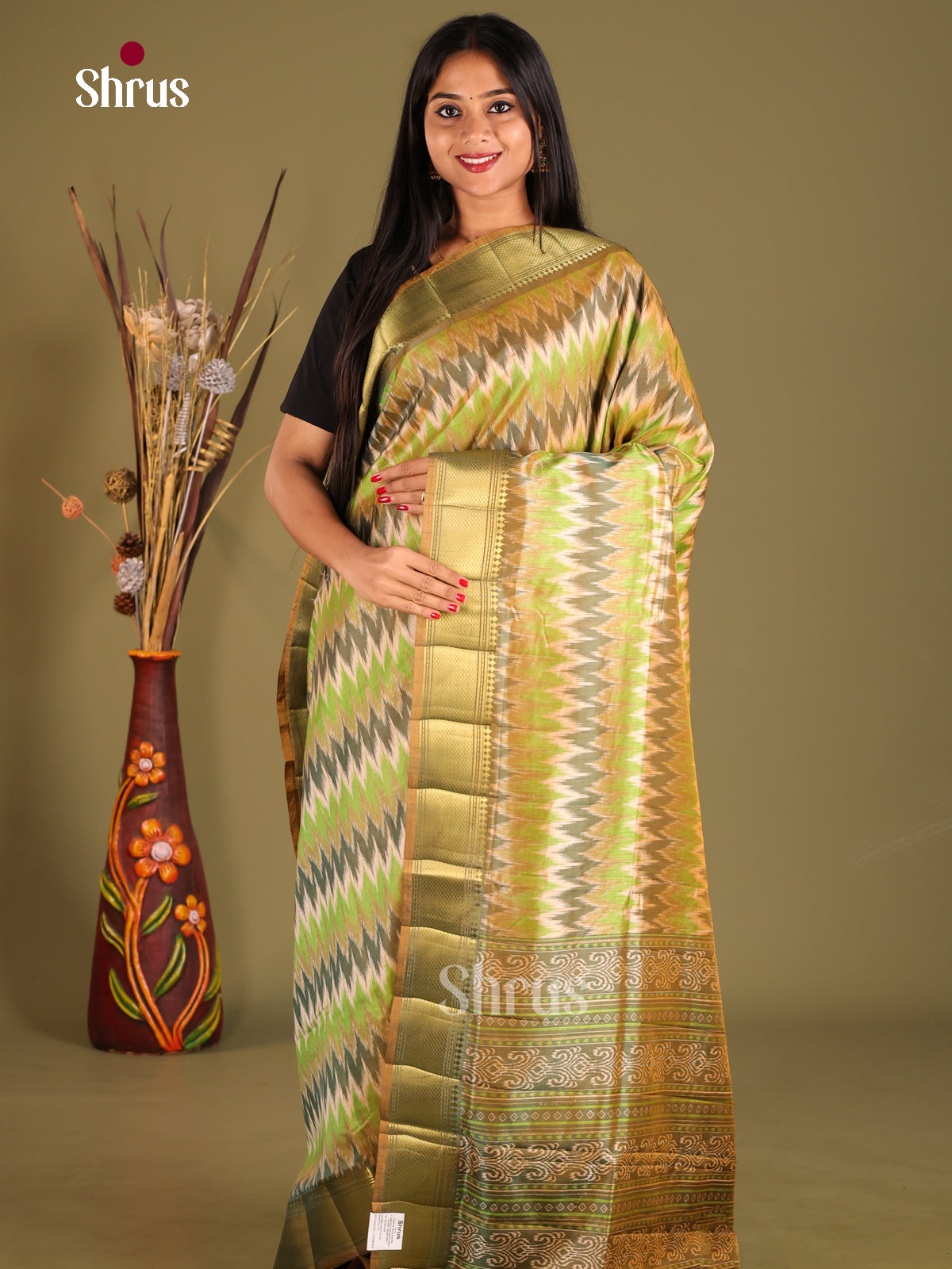 Green - Semi Patola Saree - Shop on Shrus.com