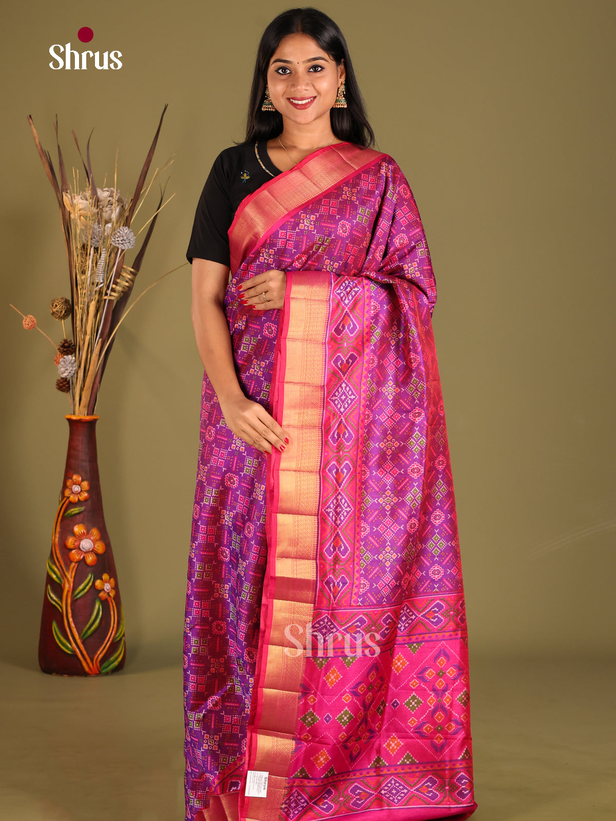 Purple & Pink - Semi Patola Saree - Shop on Shrus.com