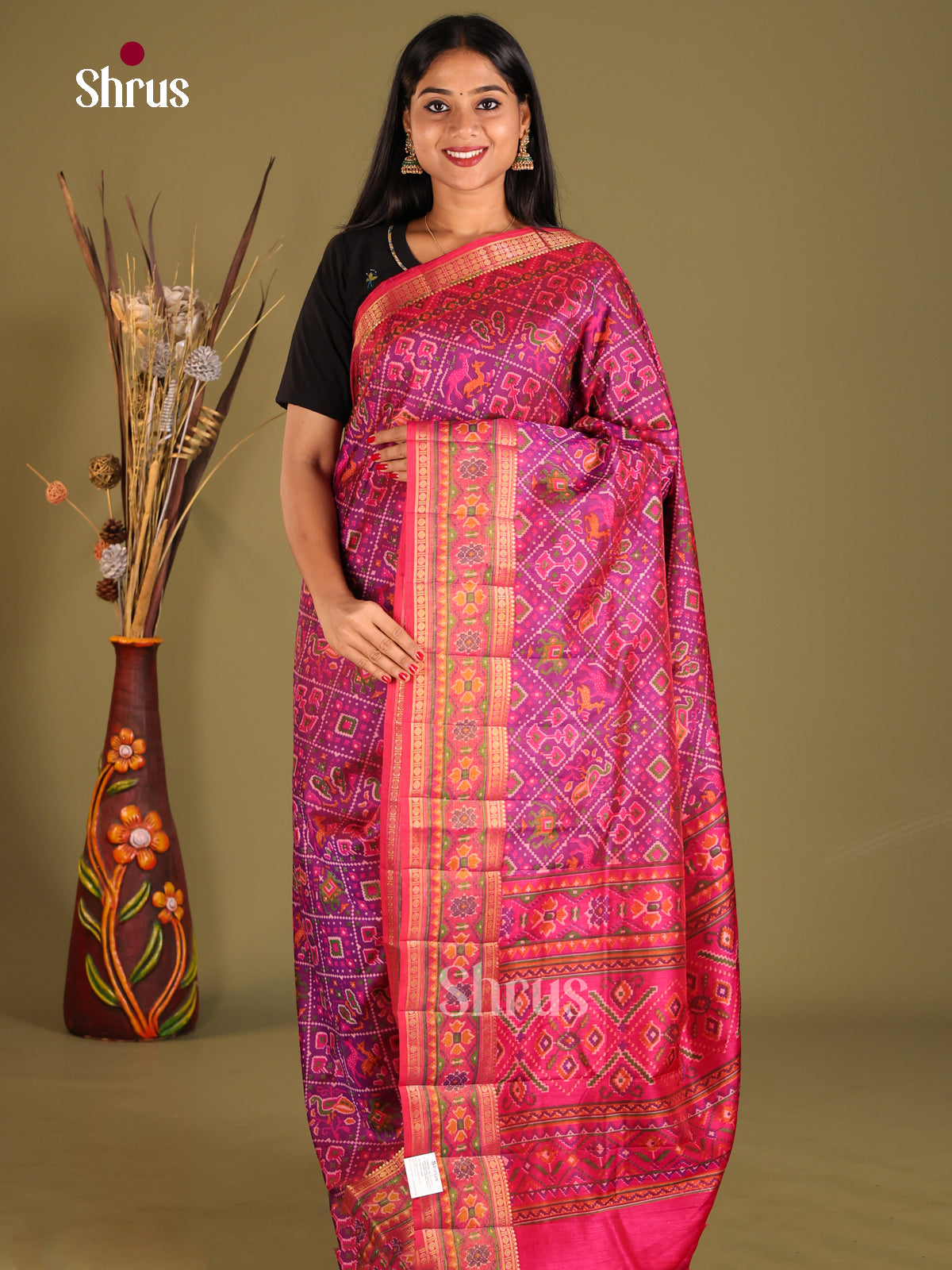 Purple & Pink - Semi Patola Saree - Shop on Shrus.com