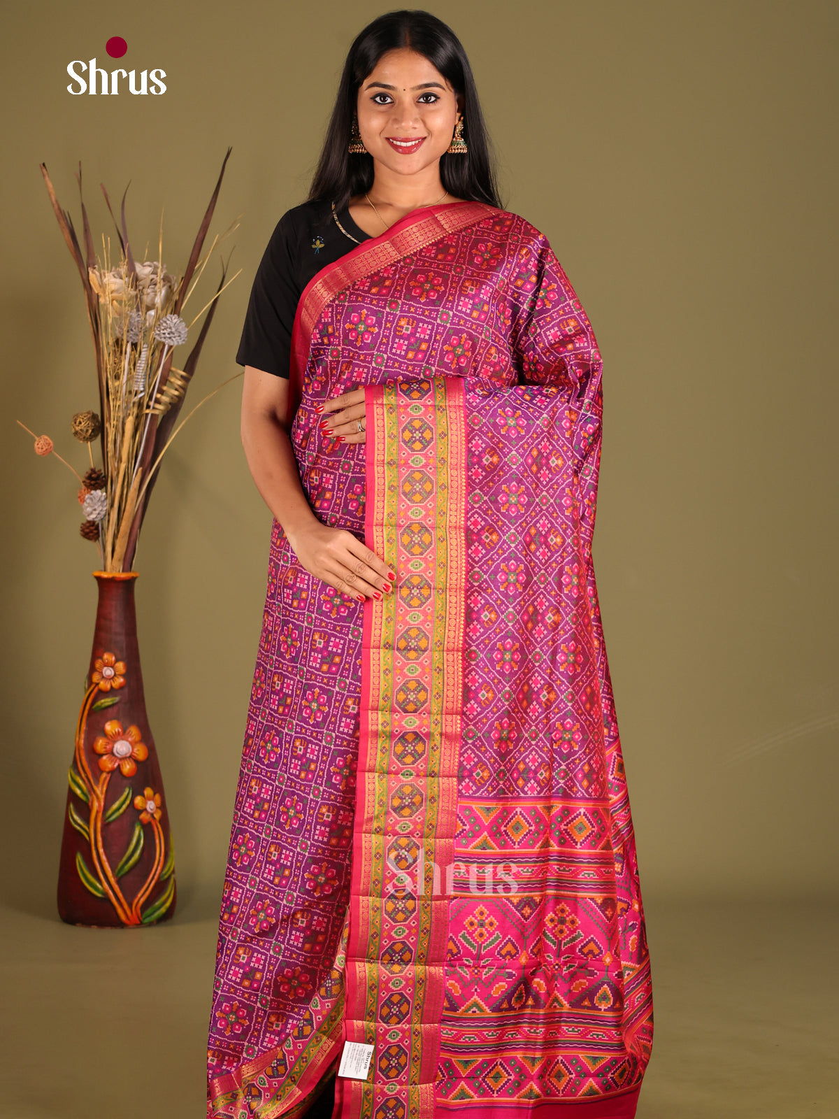 Purple & Pink - Semi Patola Saree - Shop on Shrus.com