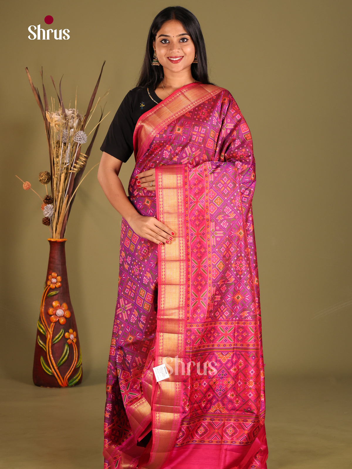 Purple & Pink - Semi Patola Saree - Shop on Shrus.com