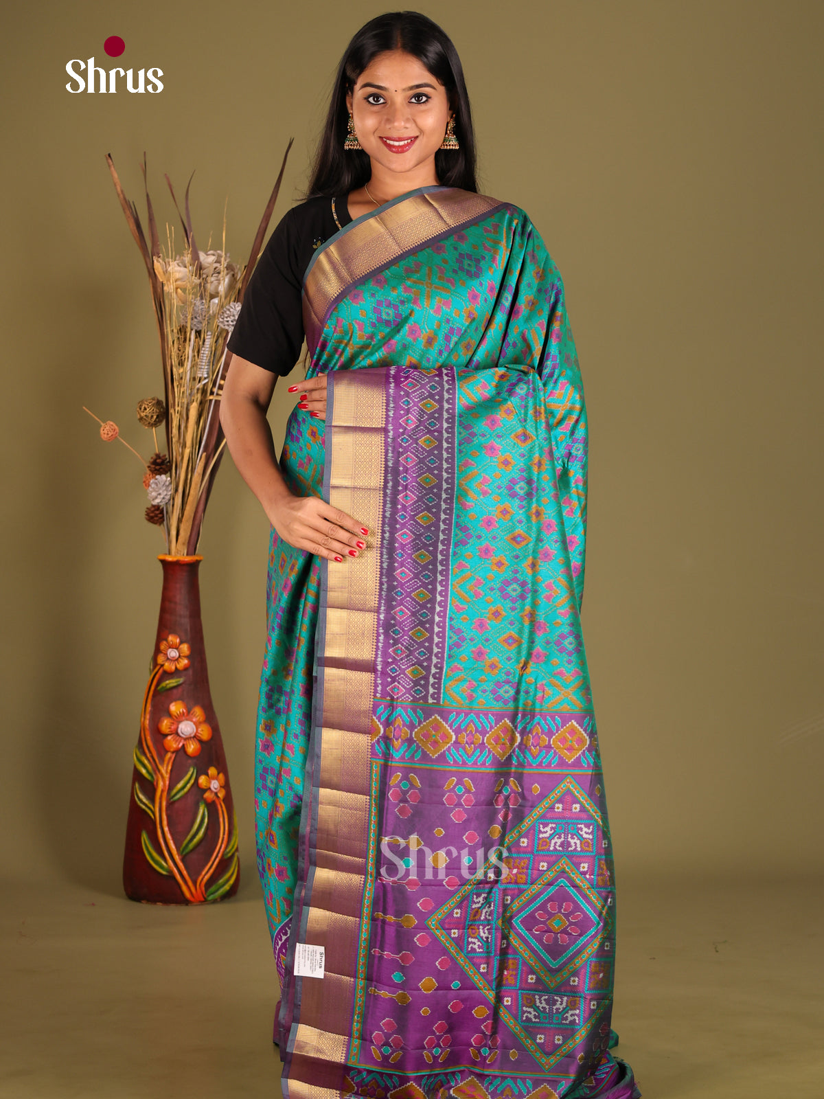 Green & Purple - Semi Patola Saree - Shop on Shrus.com