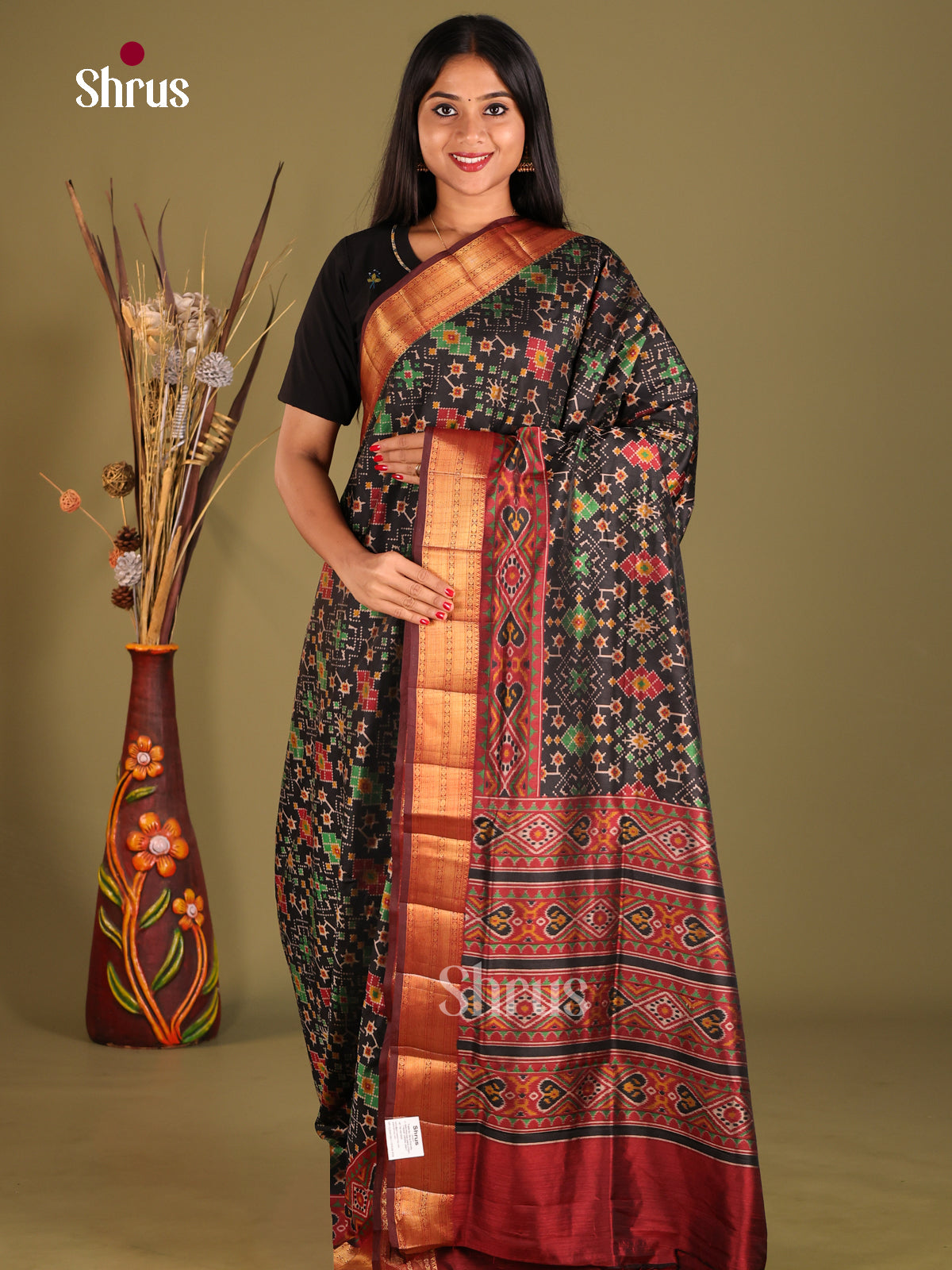 Black & Maroon - Semi Patola Saree