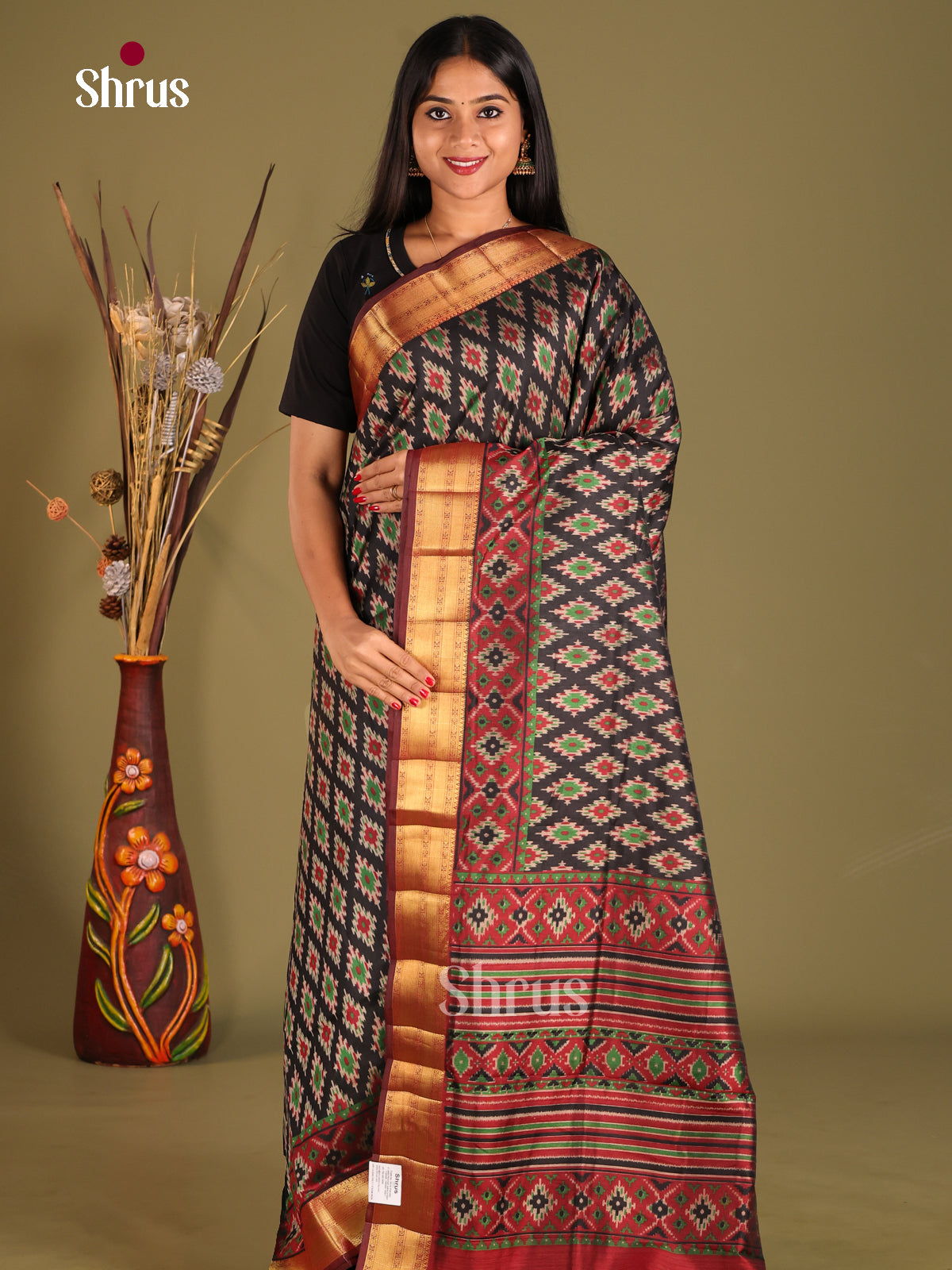 Black & Maroon - Semi Patola Saree - Shop on Shrus.com