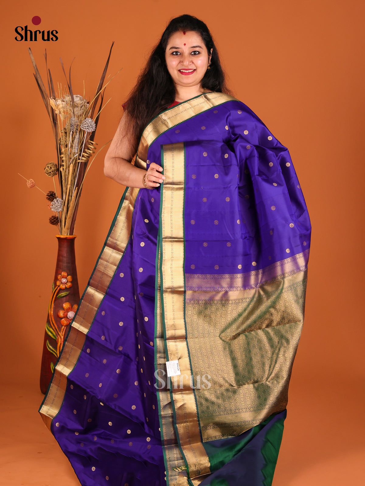 Blue & Green Kanchipuram silk Saree with rich brocade contrast Pallu