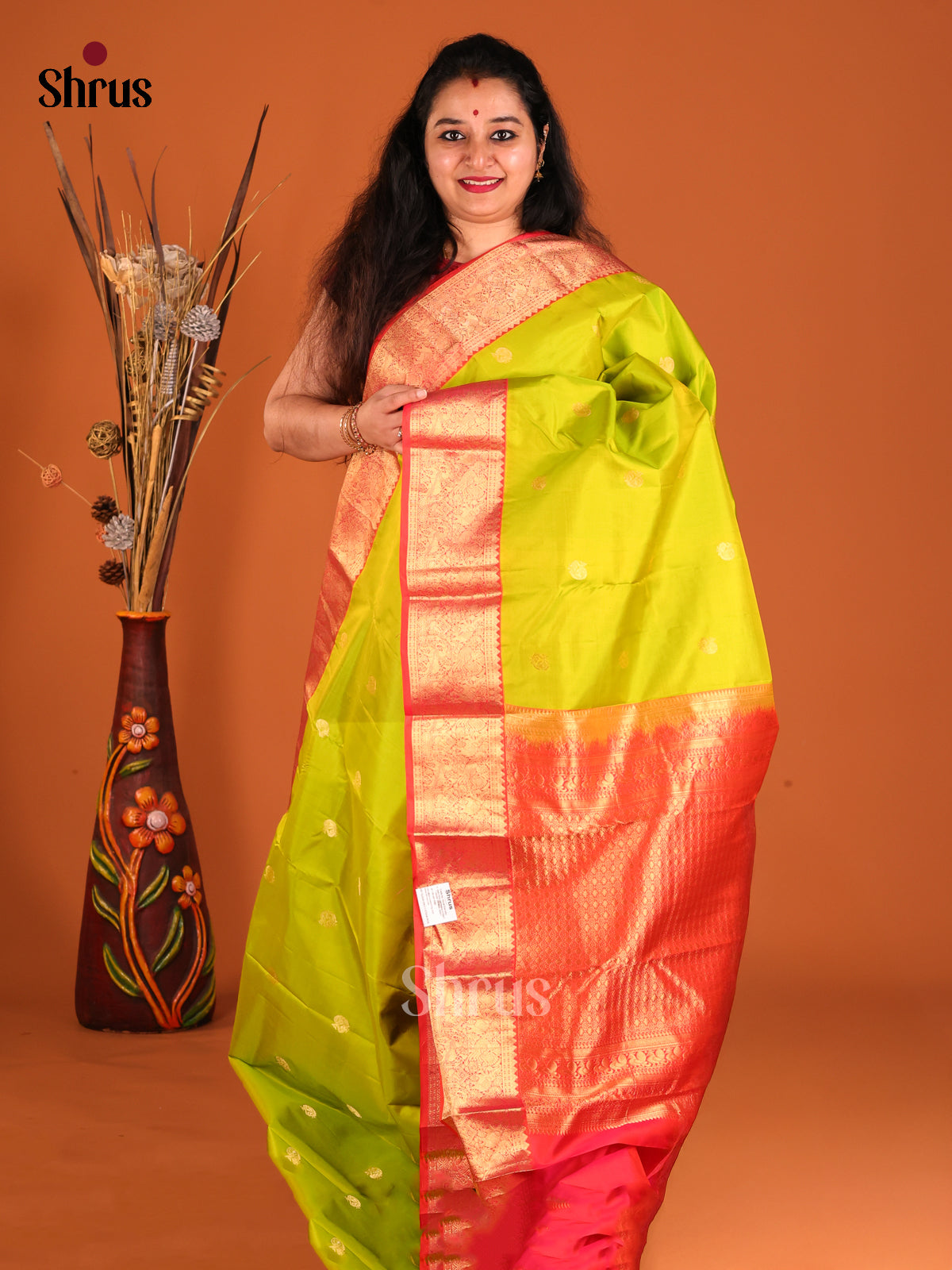 Stunning Light Green Kanchipuram silk Saree gleams with gold zari floral buttas-1