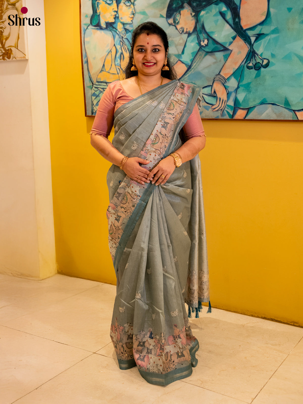 Grey - Semi Chanderi Saree