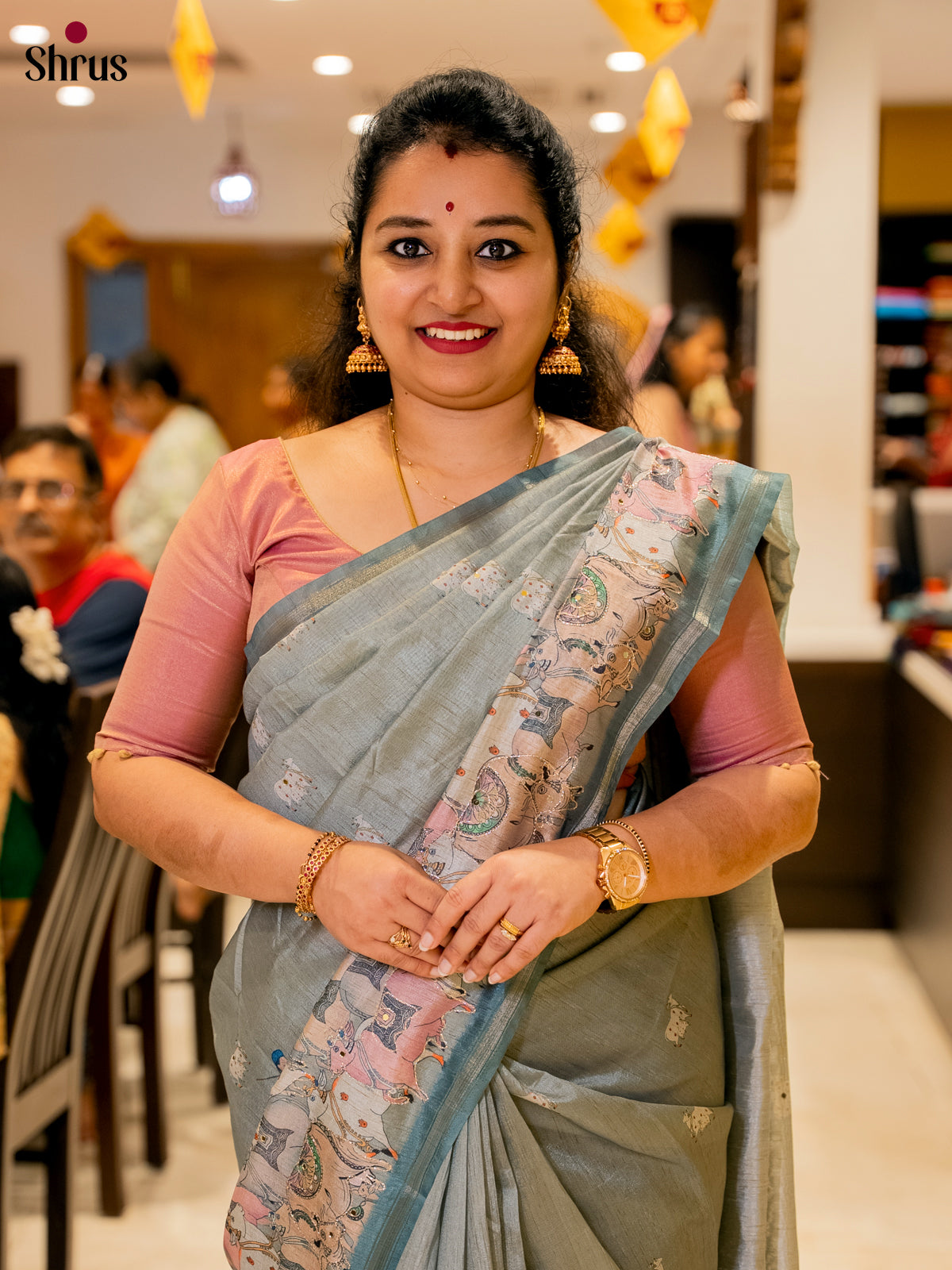 Grey - Semi Chanderi Saree