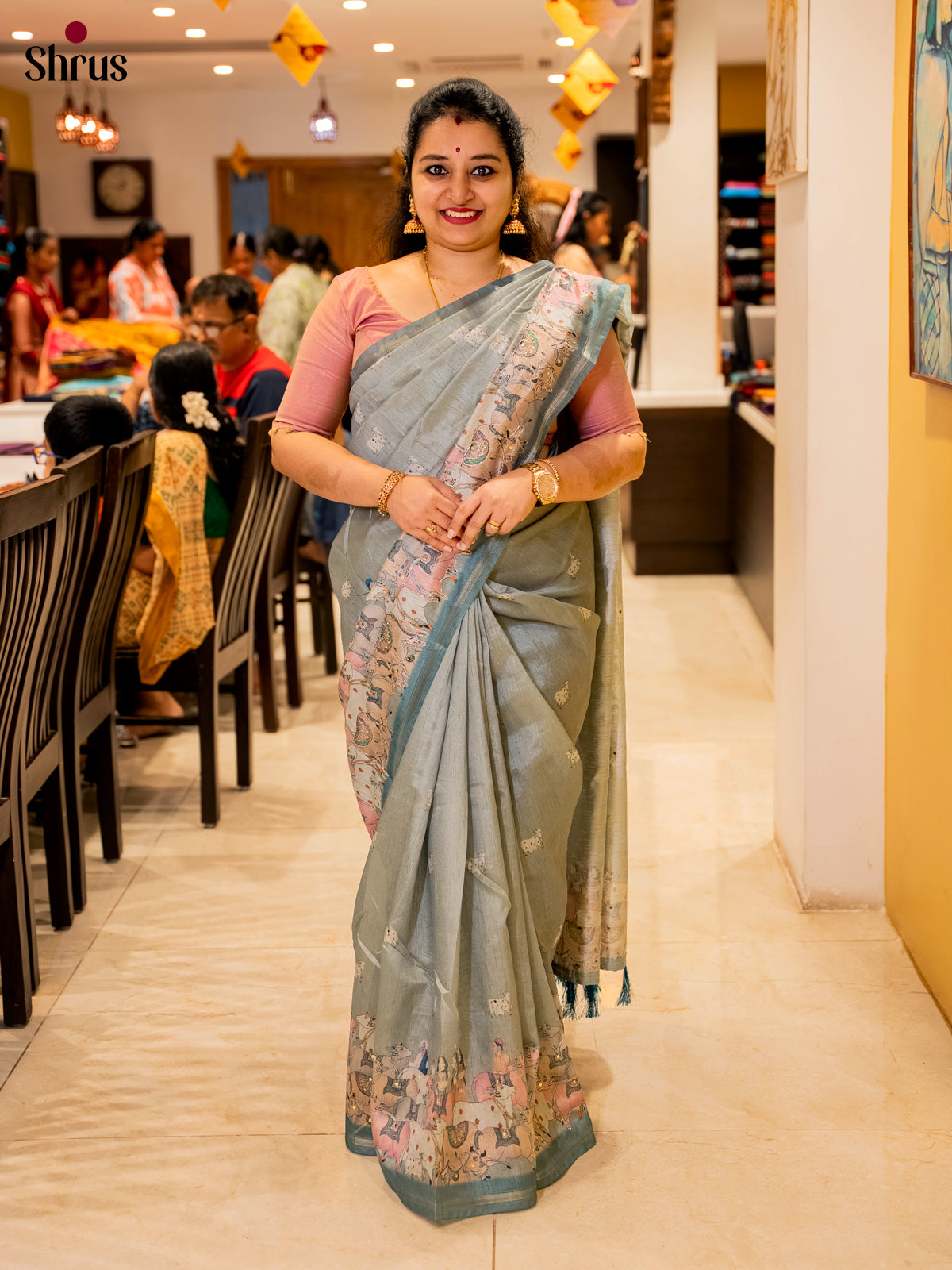 Grey - Semi Chanderi Saree