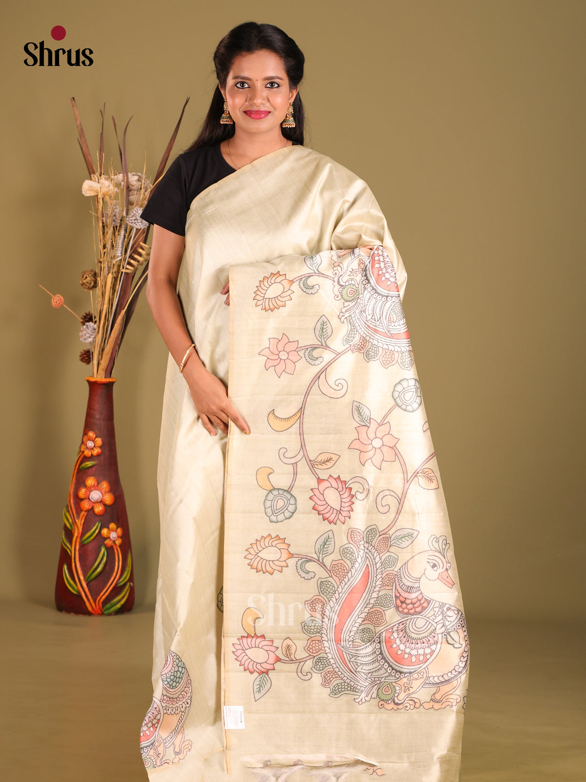 Cream - Semi Tussar Saree