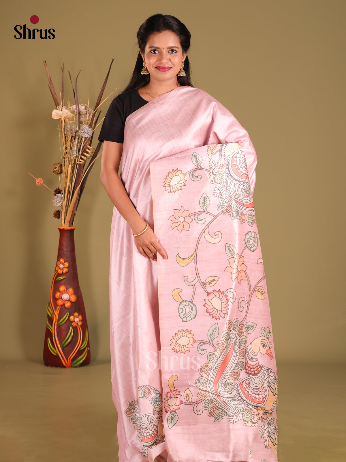 Pink - Semi Tussar Saree