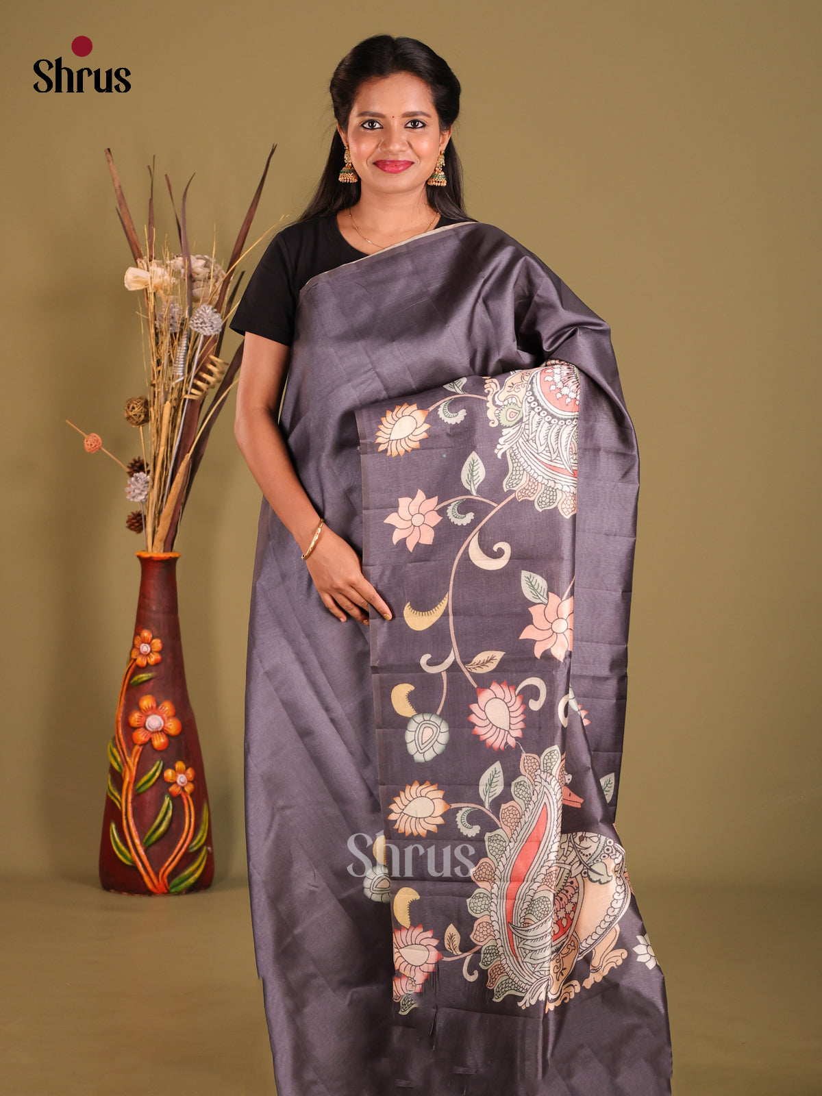Black - Semi Tussar Saree