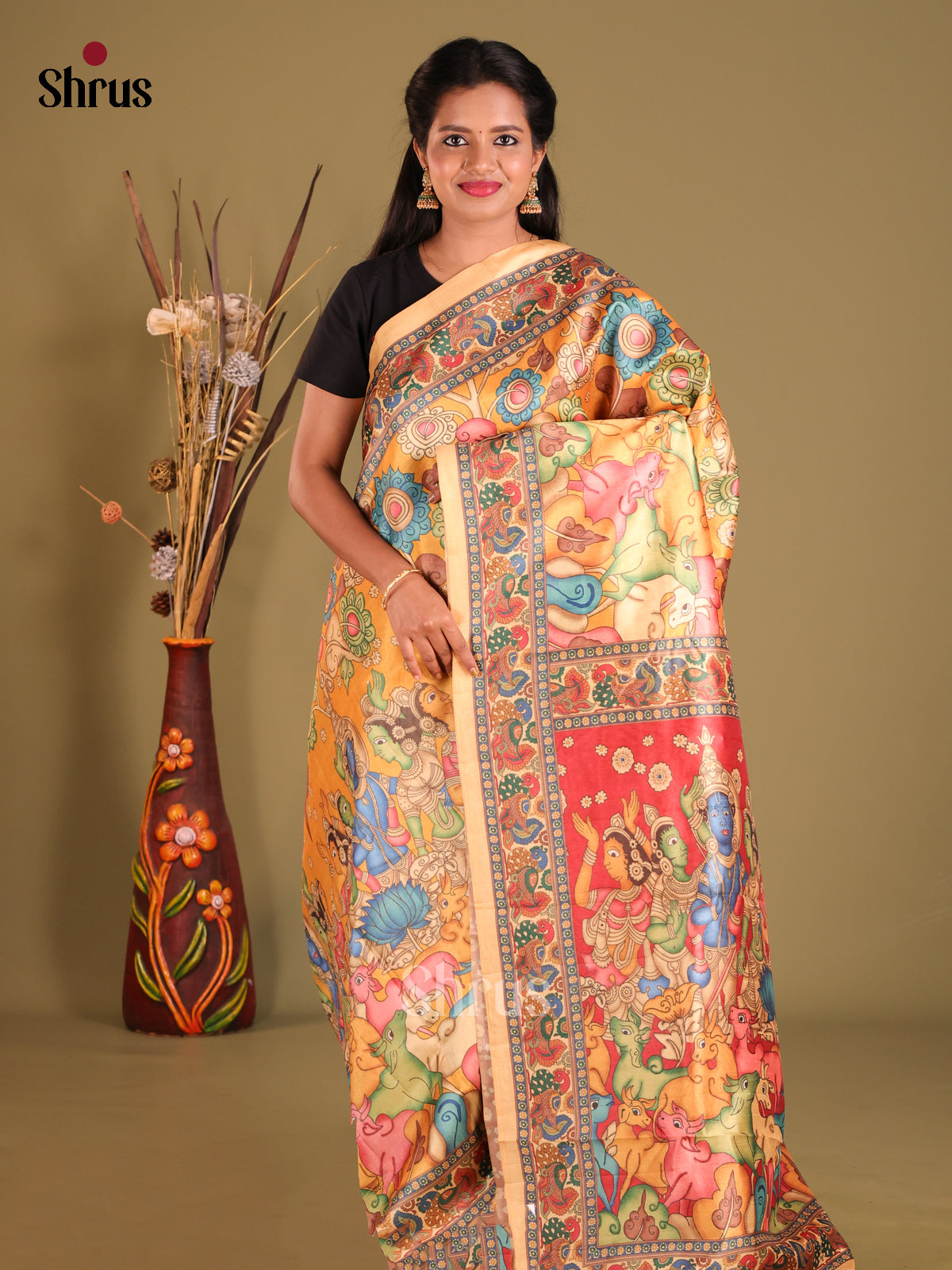 Orange & Brick- Semi Tussar Saree