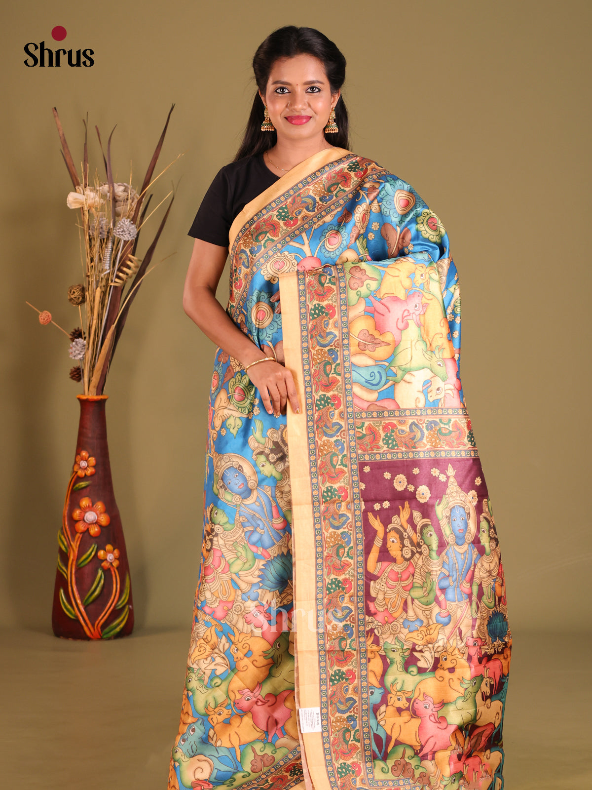 Blue & Brick- Semi Tussar Saree