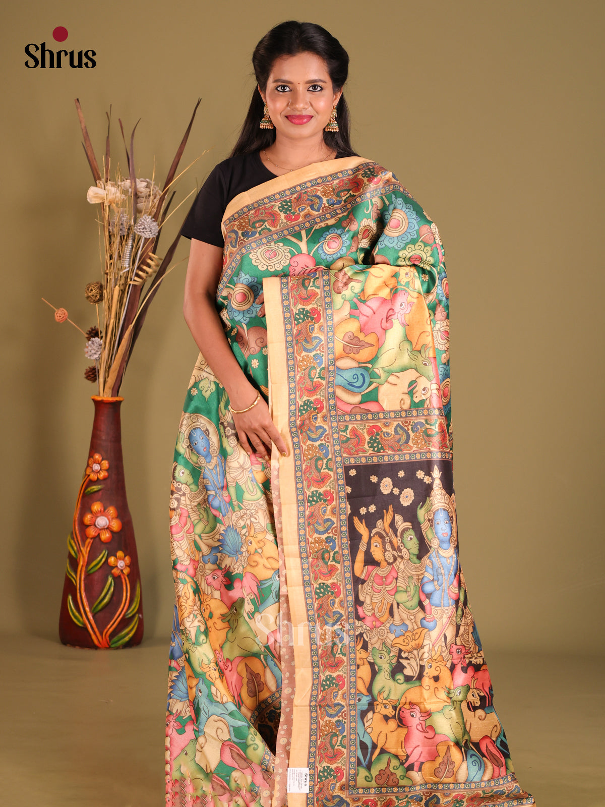 Green & Brick - Semi Tussar Saree