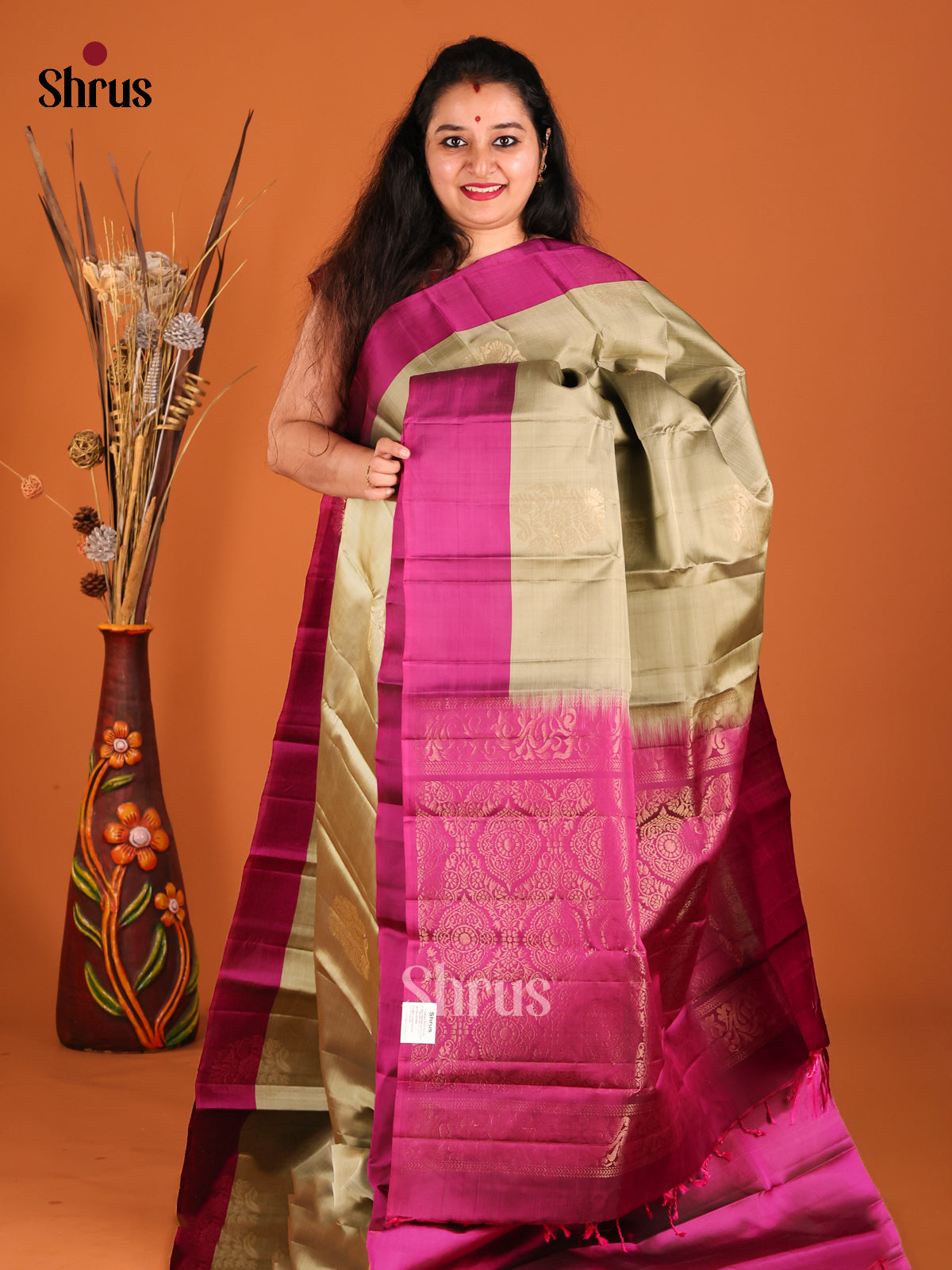 Grey & Purple Softsilk-halfpure Saree gleams with gold zari floral motifs - Shop on Shrus.com