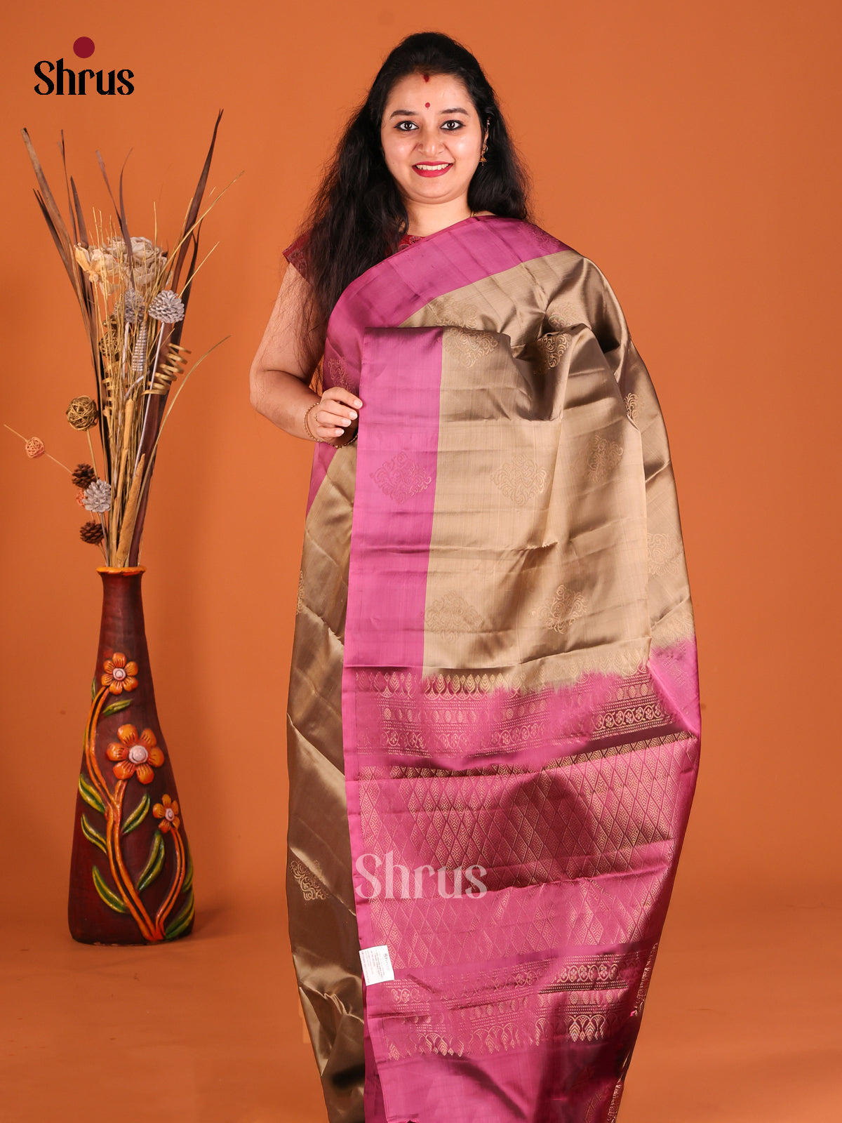 Brown & Purple Softsilk-halfpure Saree with zari brocade pallu