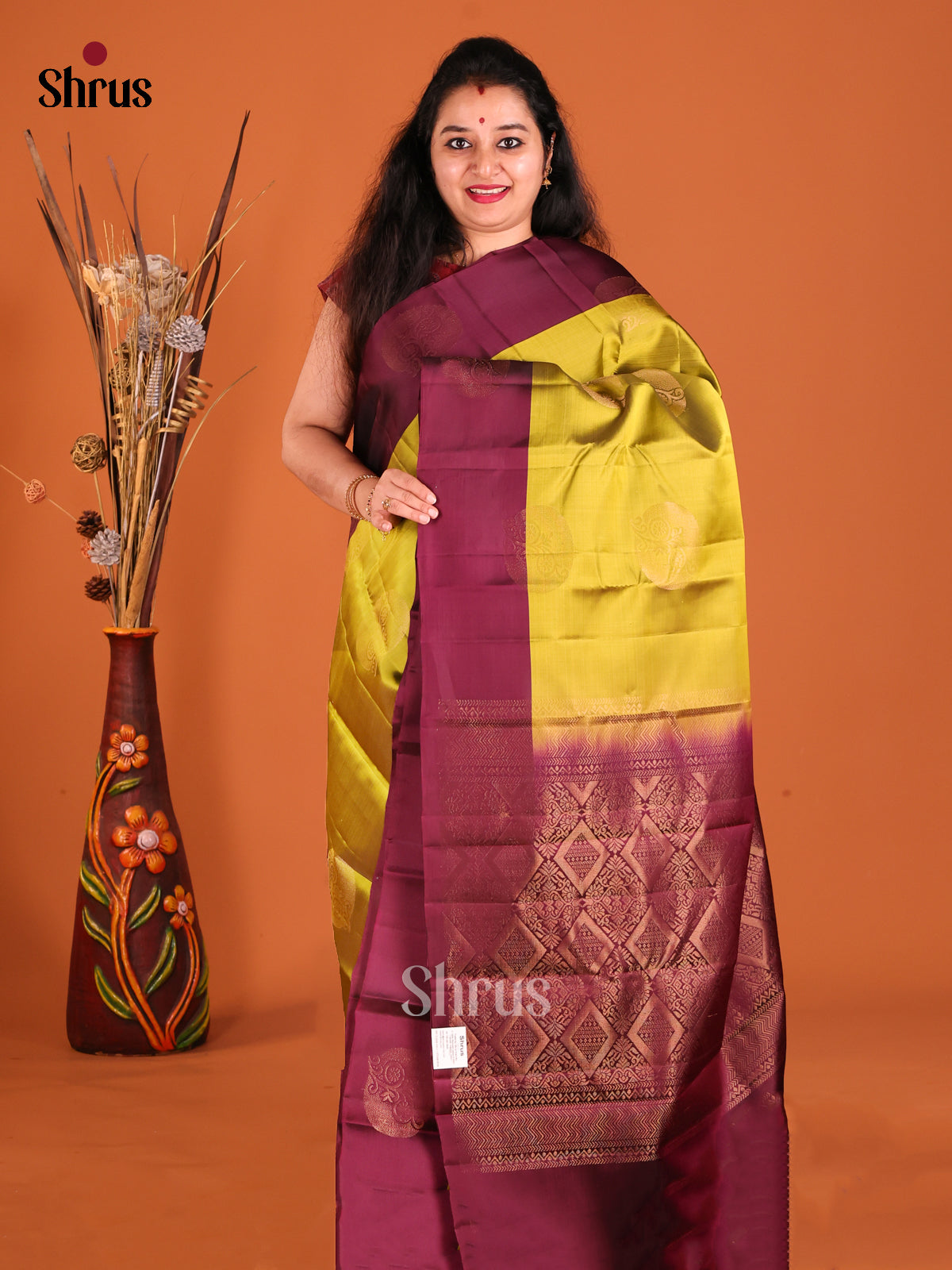 Mathulir Green & Maroon Softsilk-halfpure Saree with zari round motifs