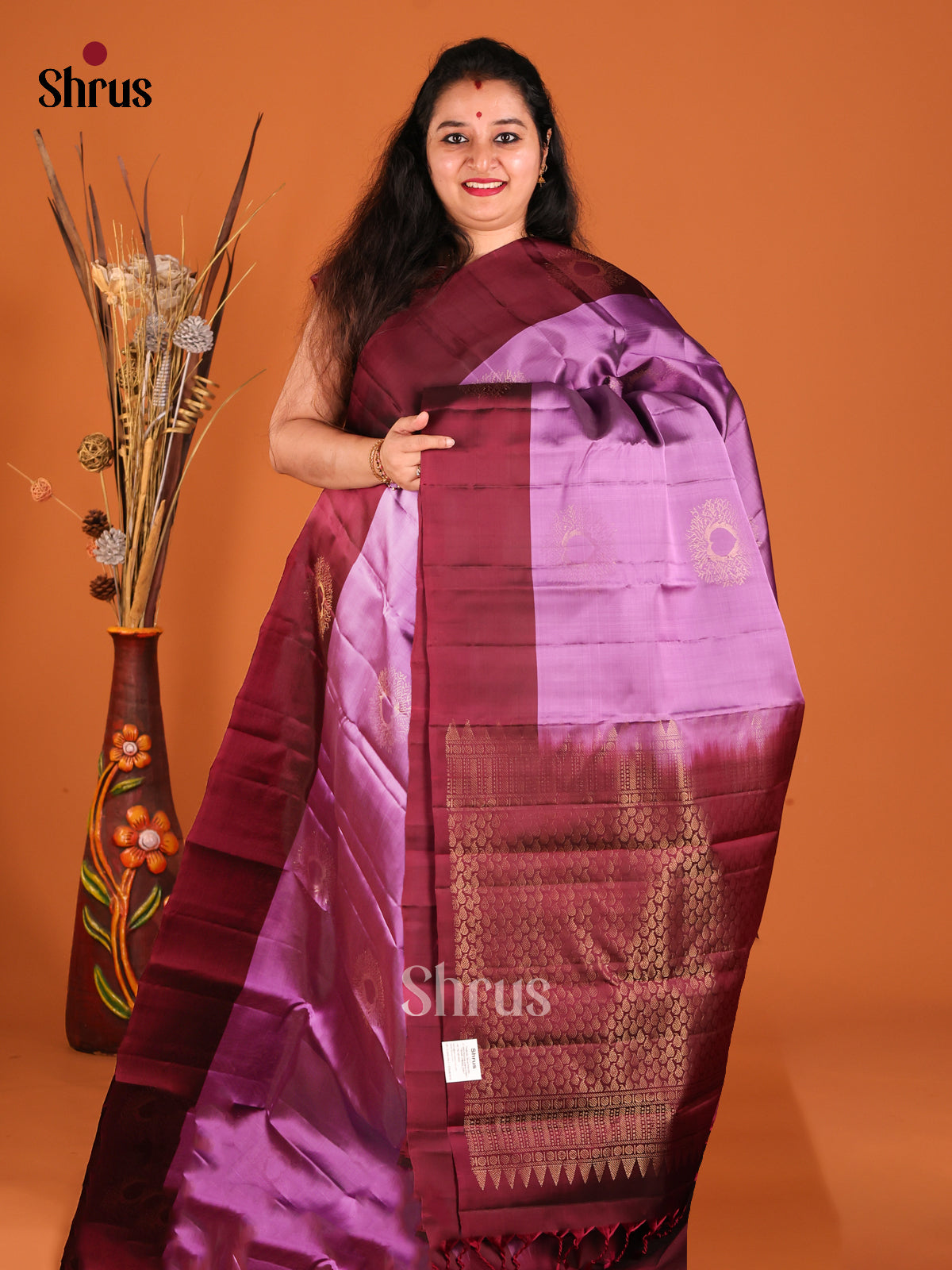 Lavender & Maroon Softsilk-halfpure Saree gold zari motifs