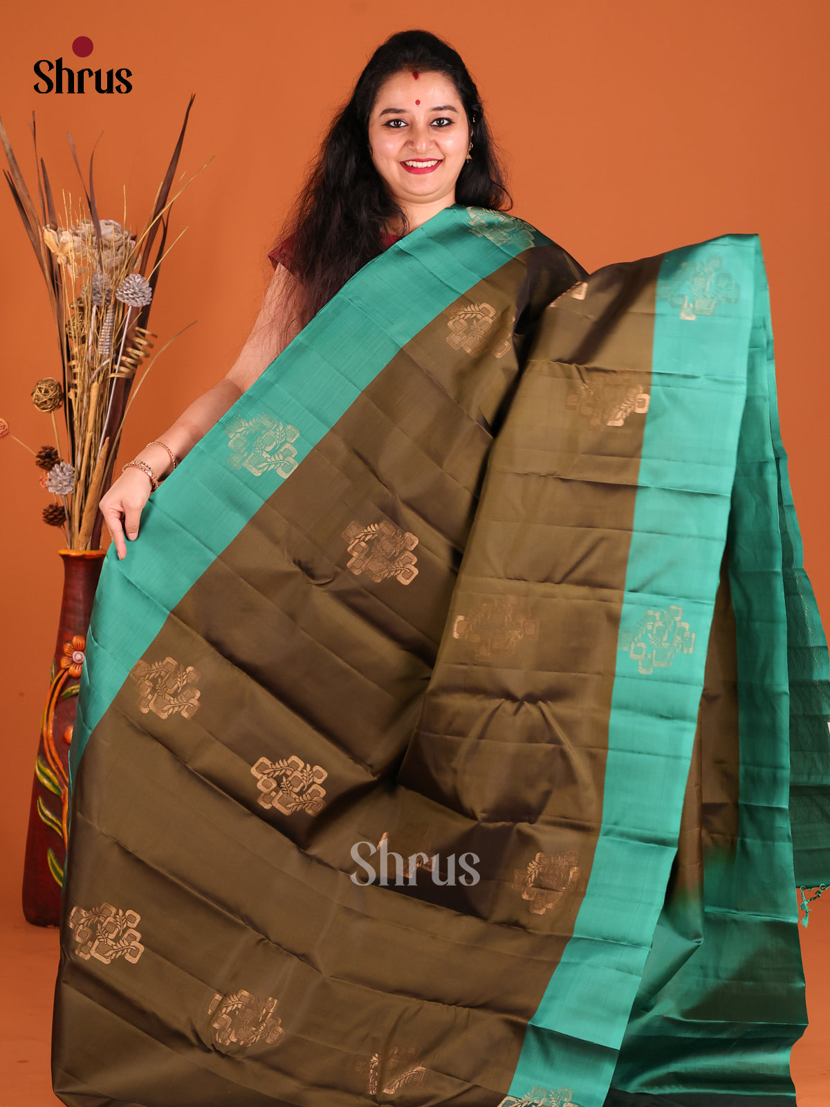 Chutney Green & Green Softsilk-halfpure Saree with zari brocade pallu