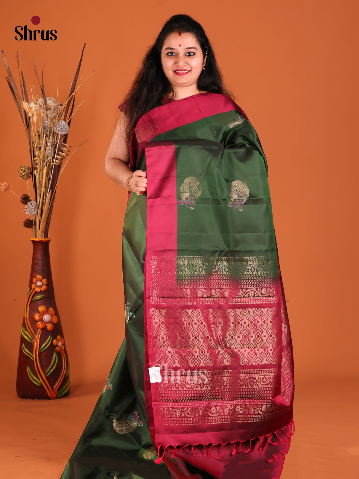 Green & Maroon Softsilk-halfpure Saree with brocade pallu