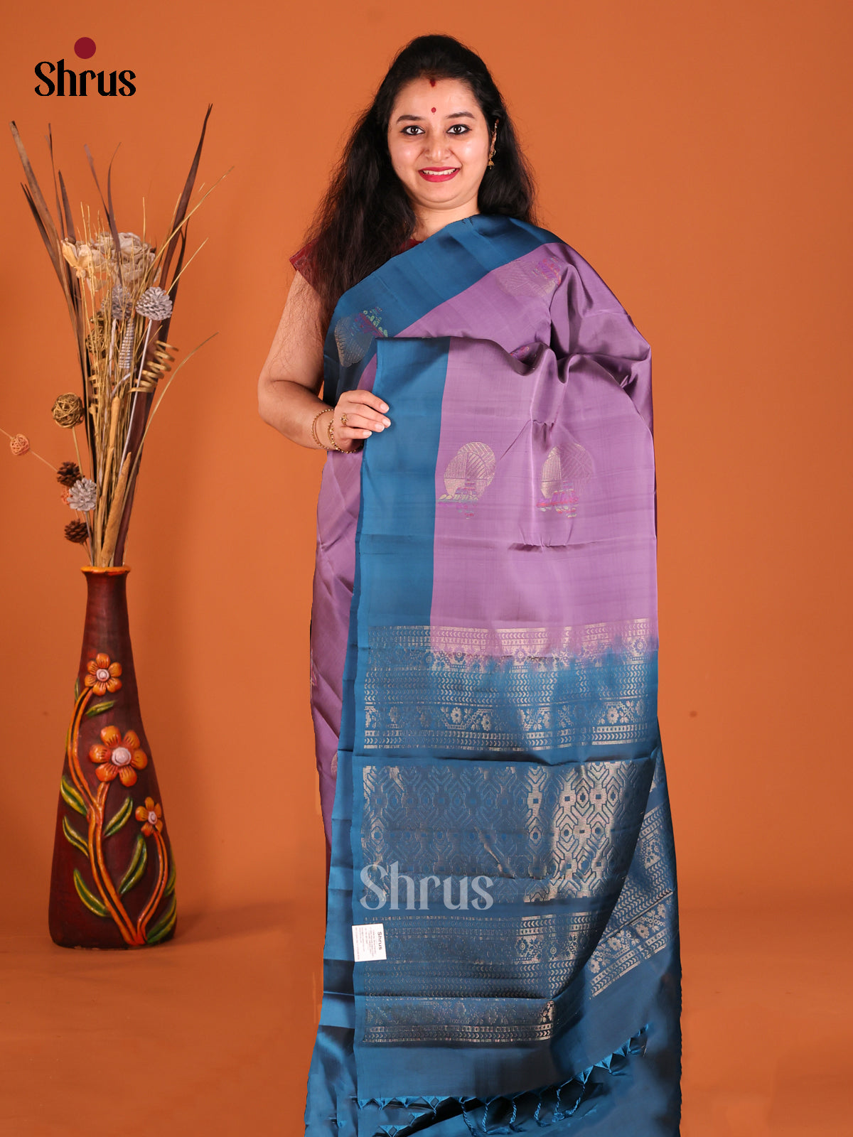 Lavender & Blue Softsilk-halfpure Saree with contrast Brocade pallu