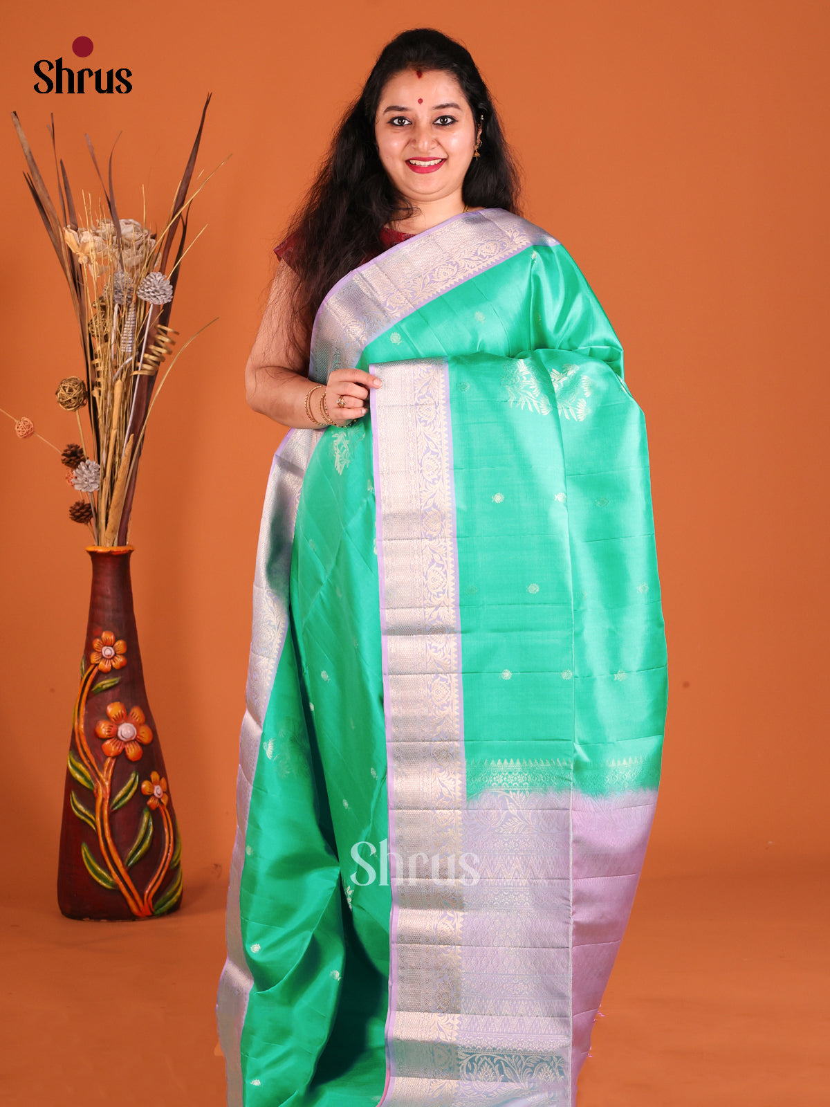 Teal & Lavender Soft Silk Saree with splendid zari border-1