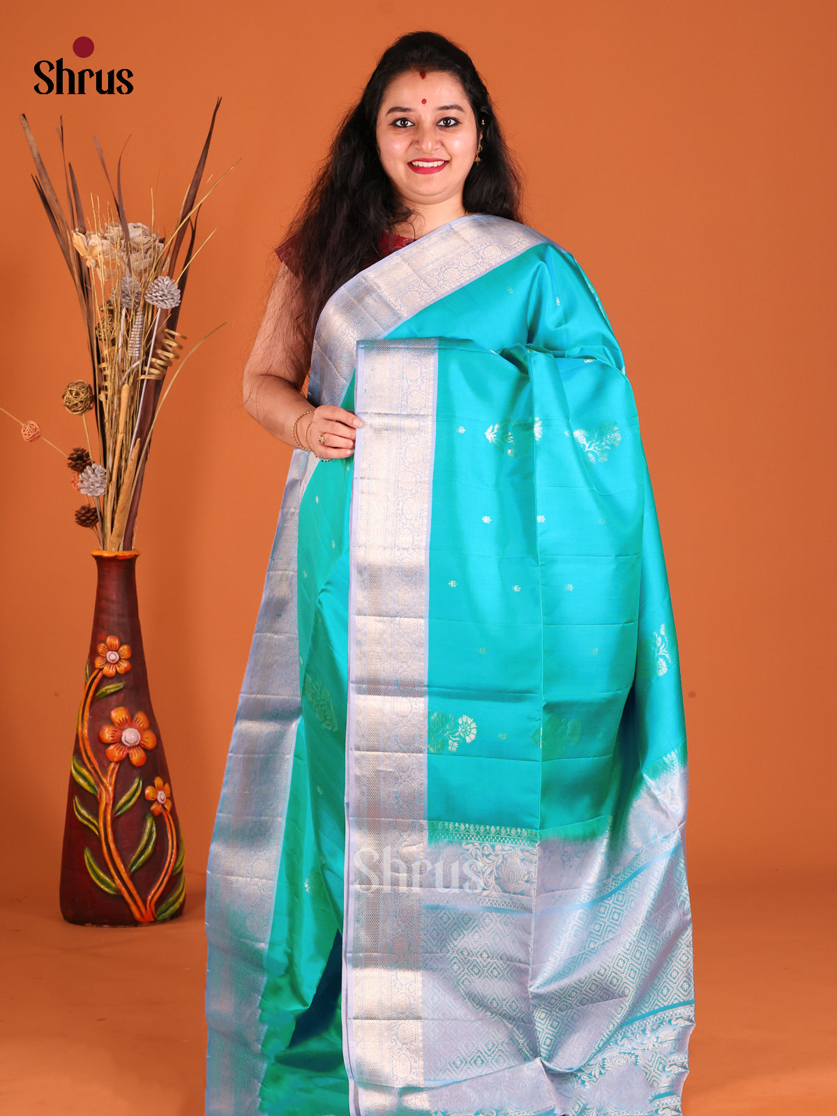 Teal & Blue Soft Silk Saree with rich zari border-1