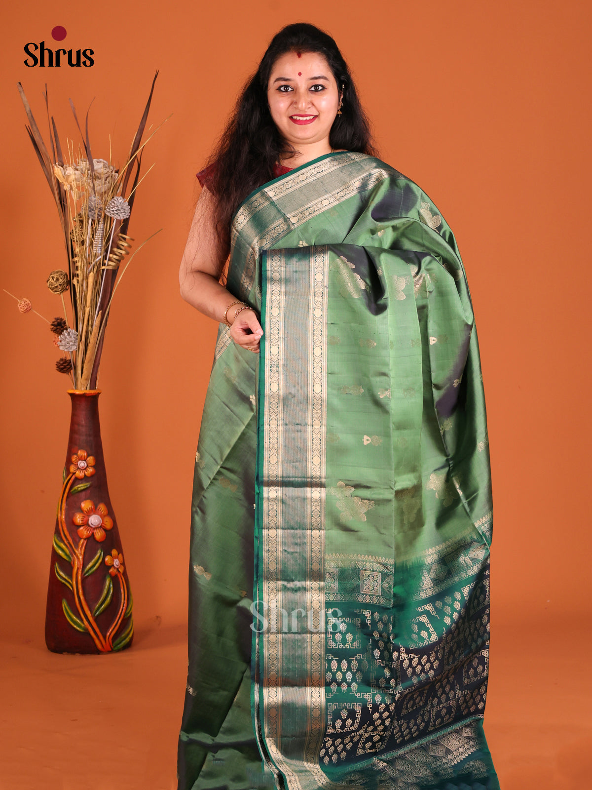 Classy Green Soft Silk Saree with zari brocade pallu-1