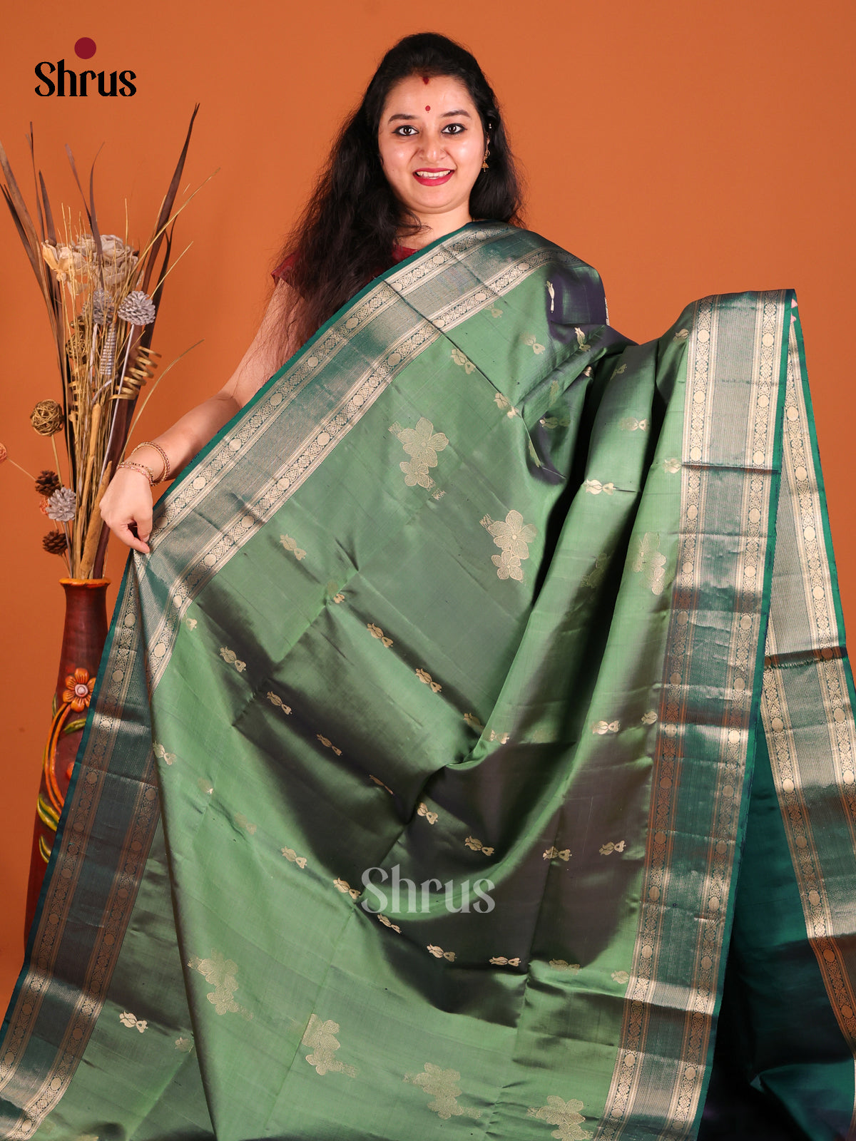 Classy Green Soft Silk Saree with zari brocade pallu-2