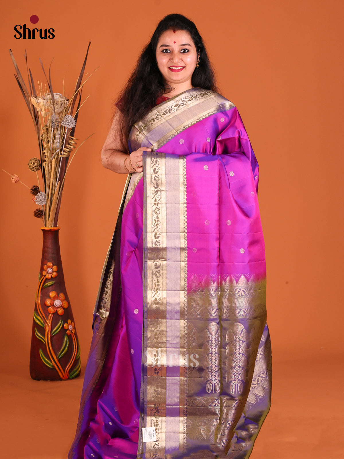 Purple & Blue Soft Silk Saree with contrast Rettaipet zari border-1