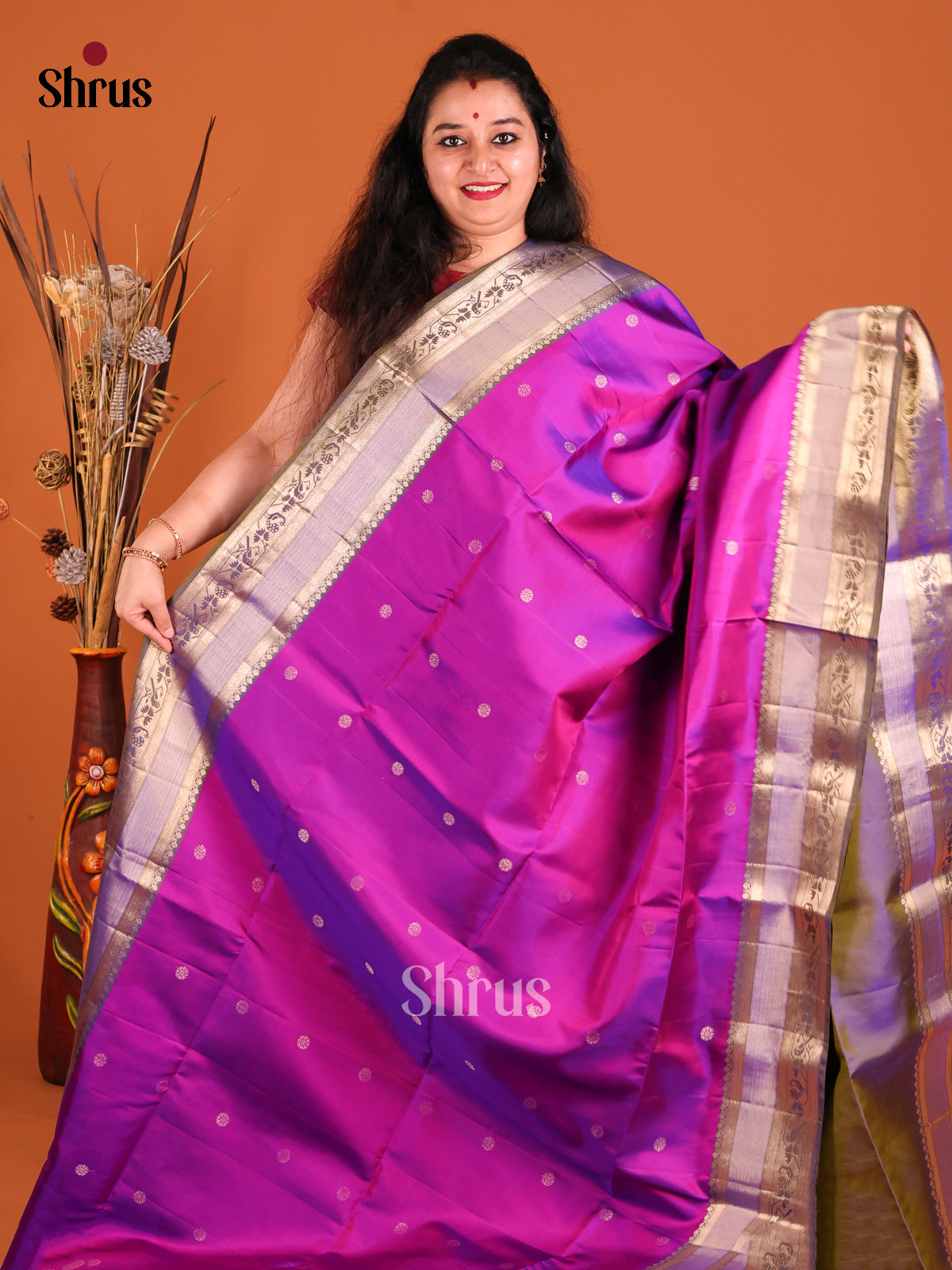 Purple & Blue Soft Silk Saree with contrast Rettaipet zari border-2