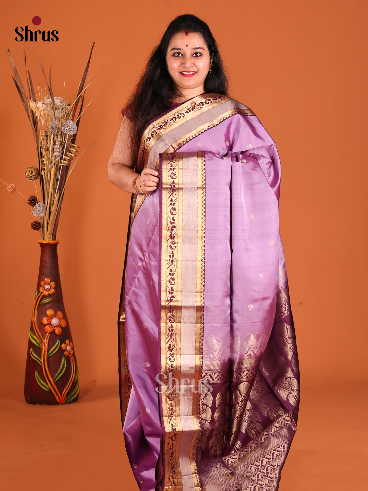 Lavender & Violet Soft Silk Saree with contrast zari border-1