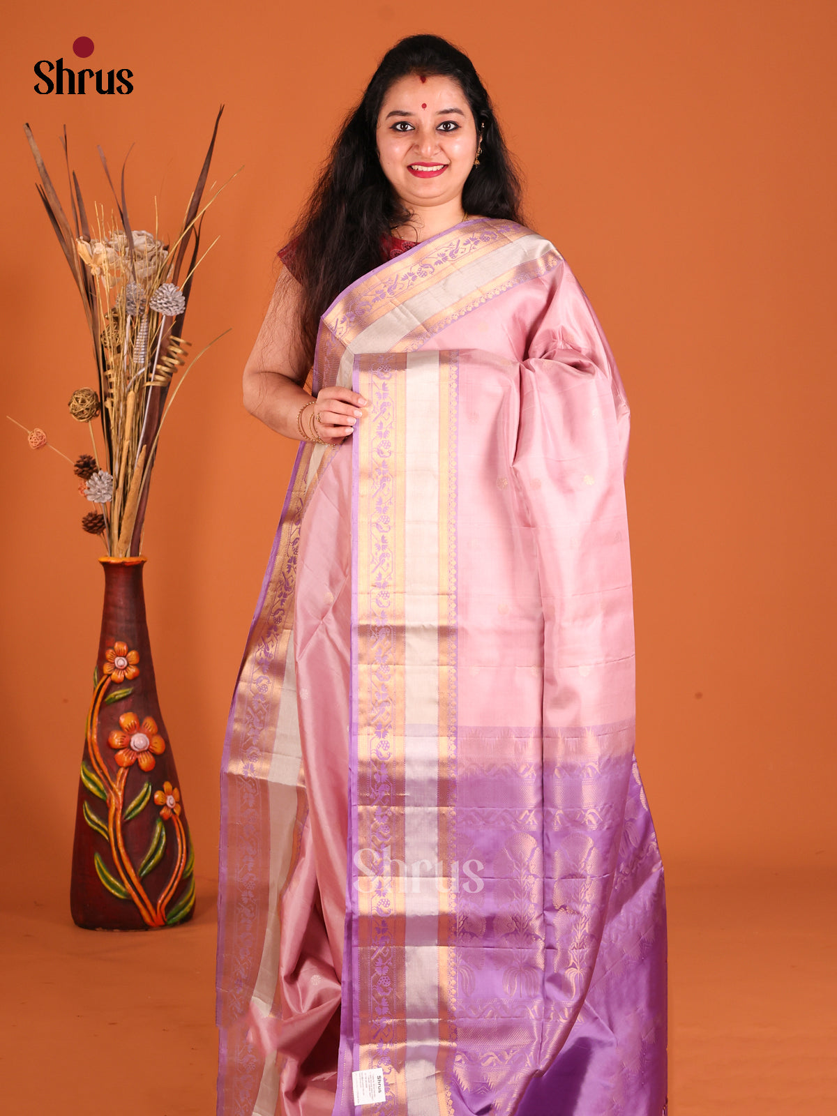 Mild Lavender & Purple Soft Silk Saree with pretty rettaipet zari border-1
