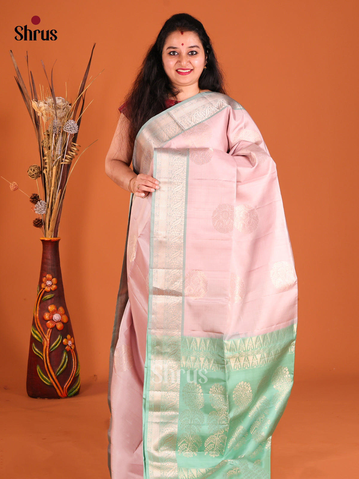 Mild Pink & Pastel Green Soft Silk Saree with splendid contrast Zari Border-1
