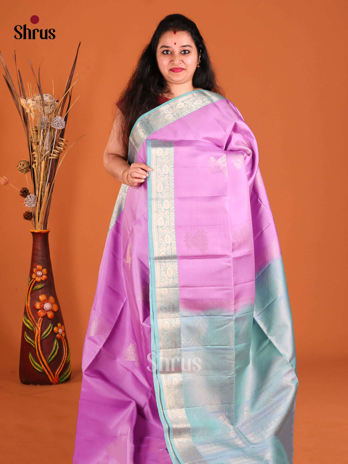 Purple & Blue Soft Silk Saree gleams with gold Zari motifs-1