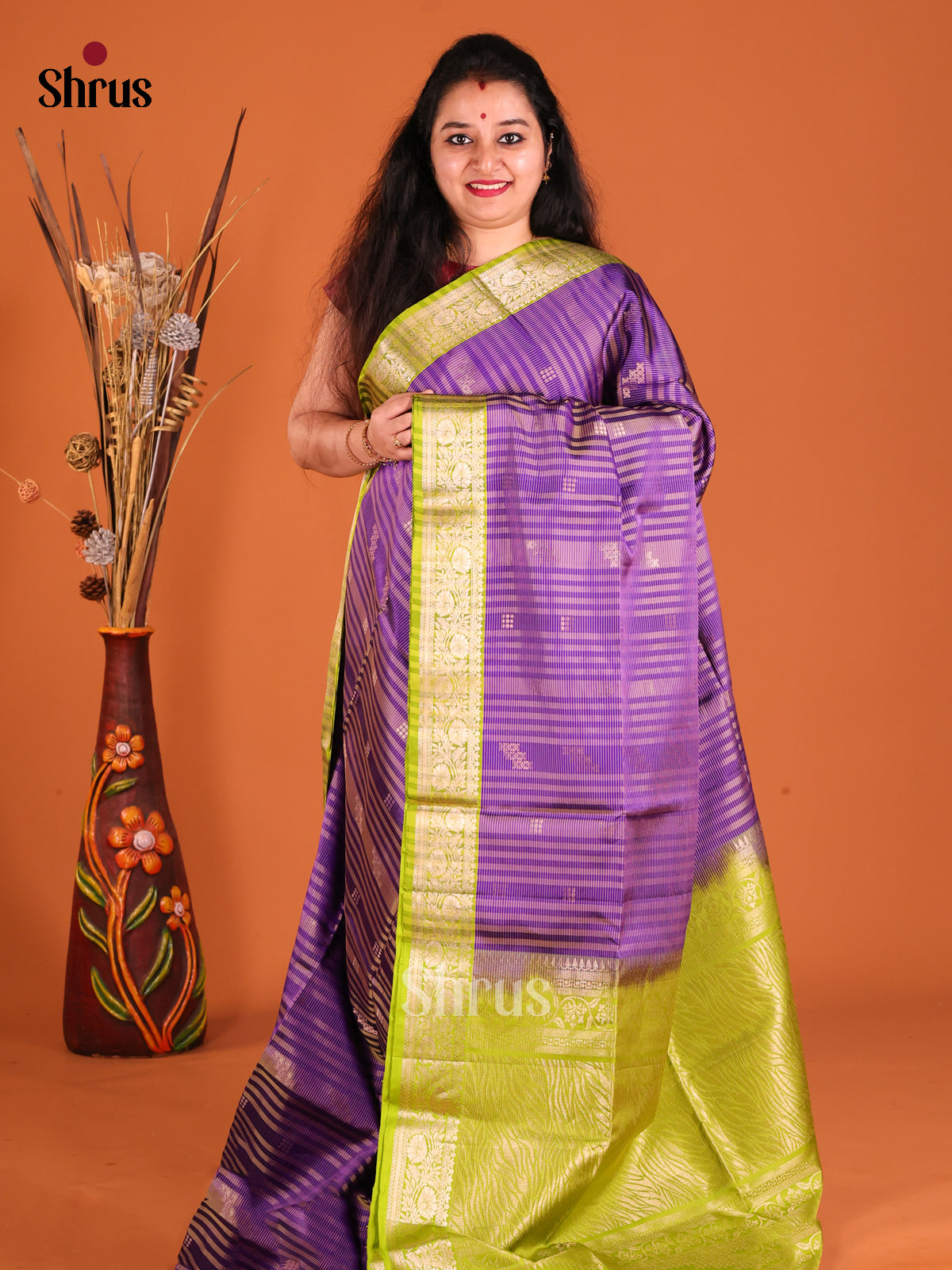 Gorgeous Purple Soft Silk Saree with zari stripes, buttas-1