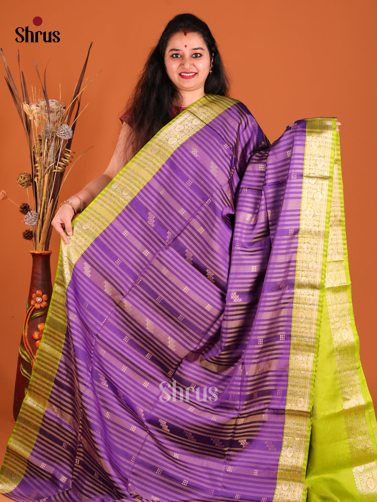 Gorgeous Purple Soft Silk Saree with zari stripes, buttas-2