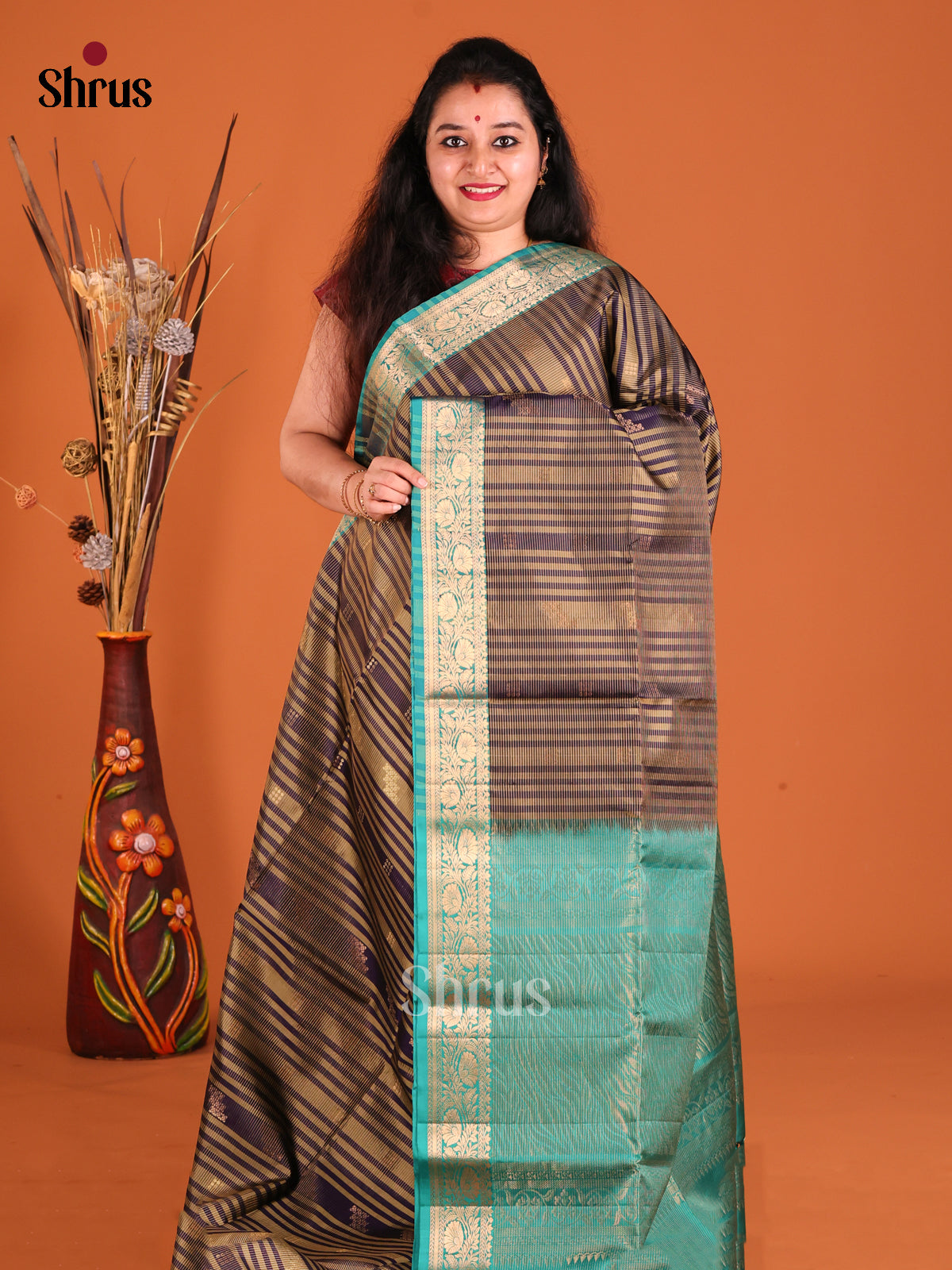 Ethereal Blue Soft Silk Saree with gold zari stripes-1