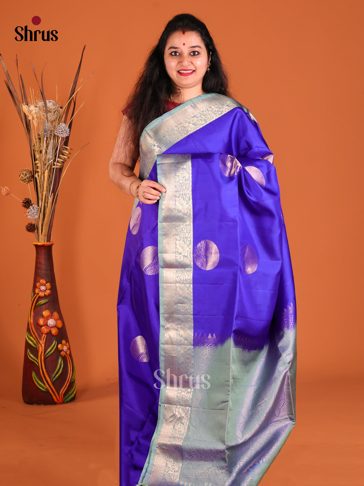 Vibrant Blue Soft Silk Saree with contrast zari brocade pallu-1