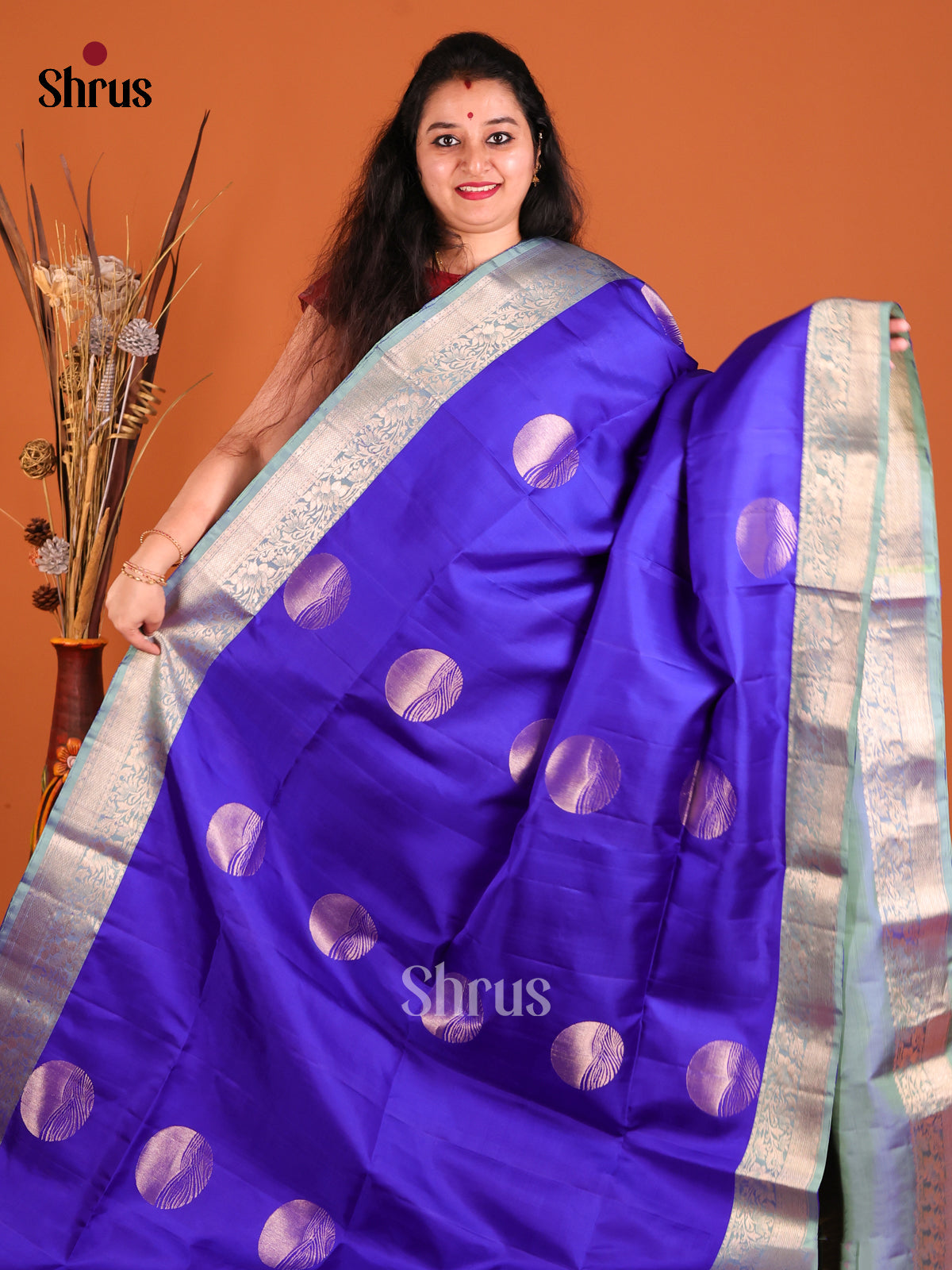Vibrant Blue Soft Silk Saree with contrast zari brocade pallu-2
