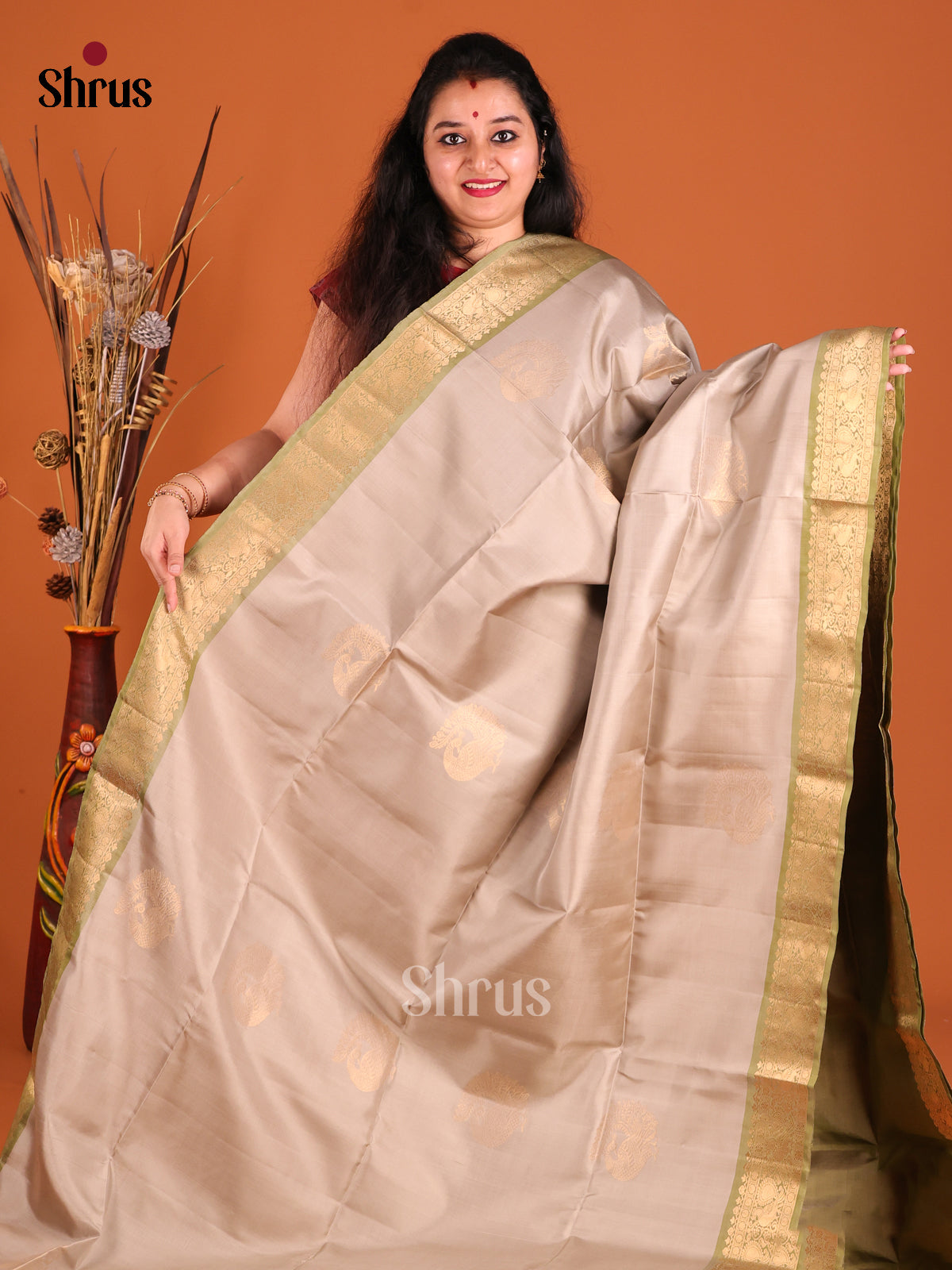 Stunning Grey Soft Silk Saree sizzles with zari paisley motifs-2