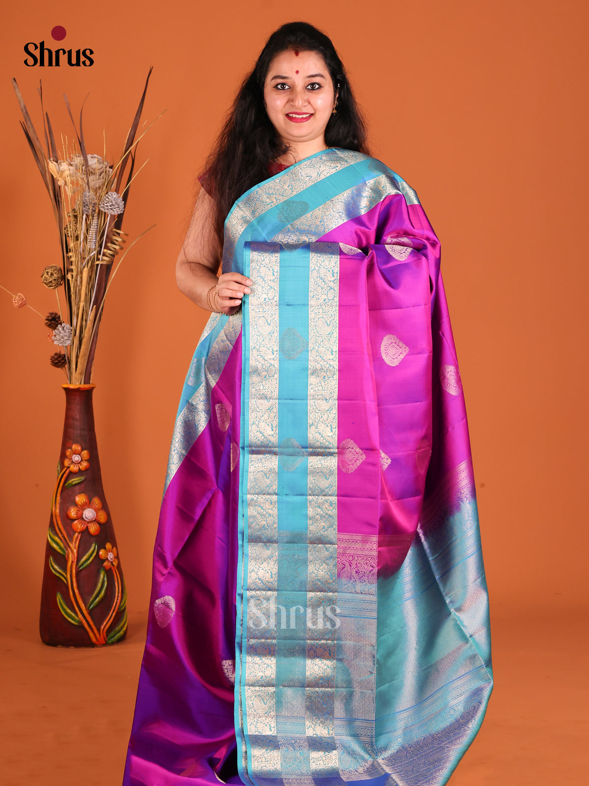 Purple Soft Silk Saree with Zari Drop Motifs & Brocade Pallu