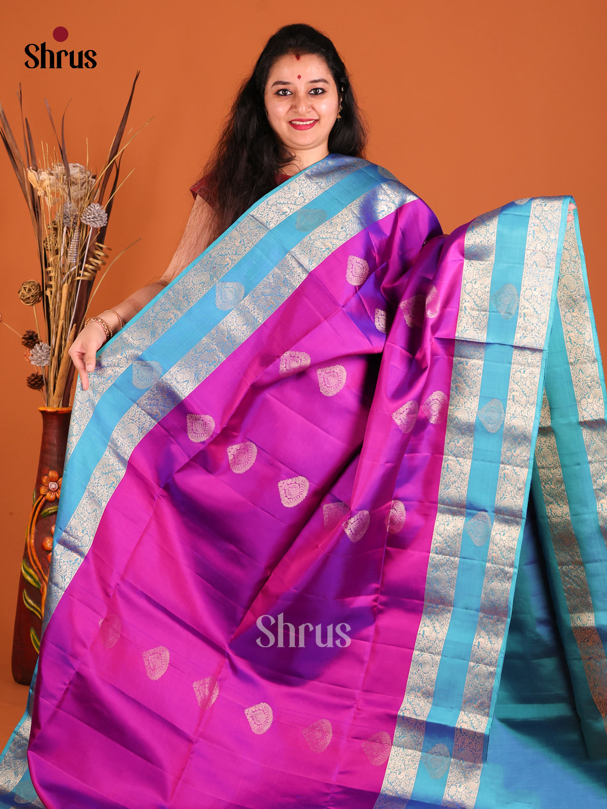 Purple Soft Silk Saree with Zari Drop Motifs & Brocade Pallu