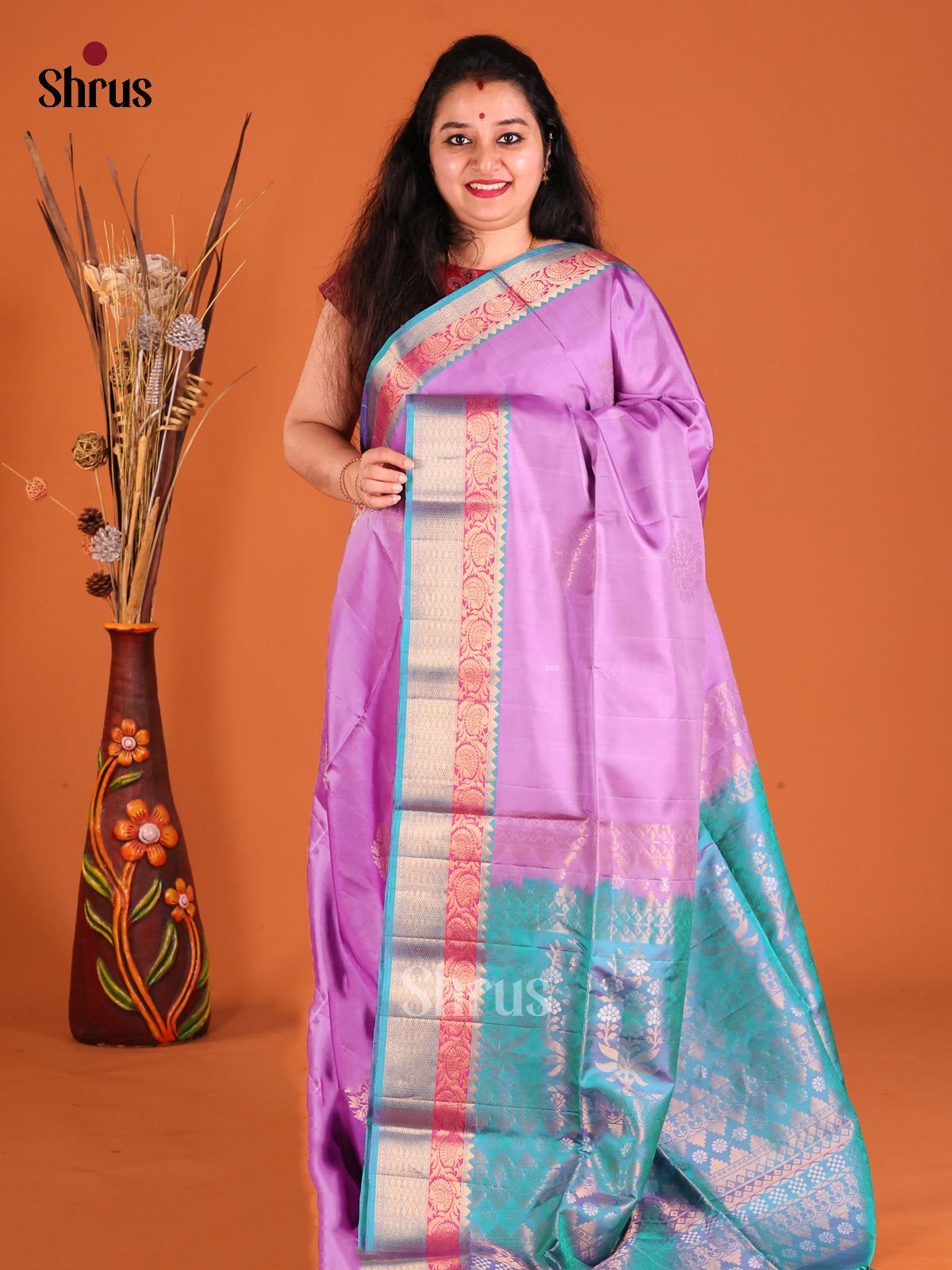 Chic Lavender Soft Silk Saree with gold zari floral motifs-1