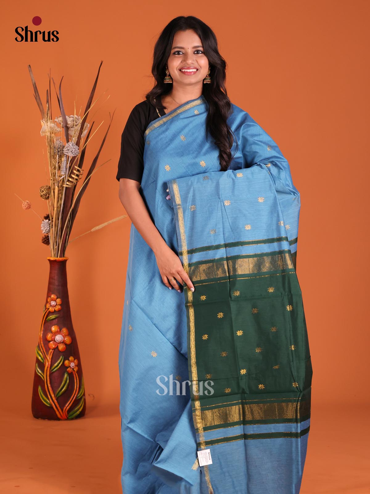 Blue & Green - Semi Maheshwari Saree